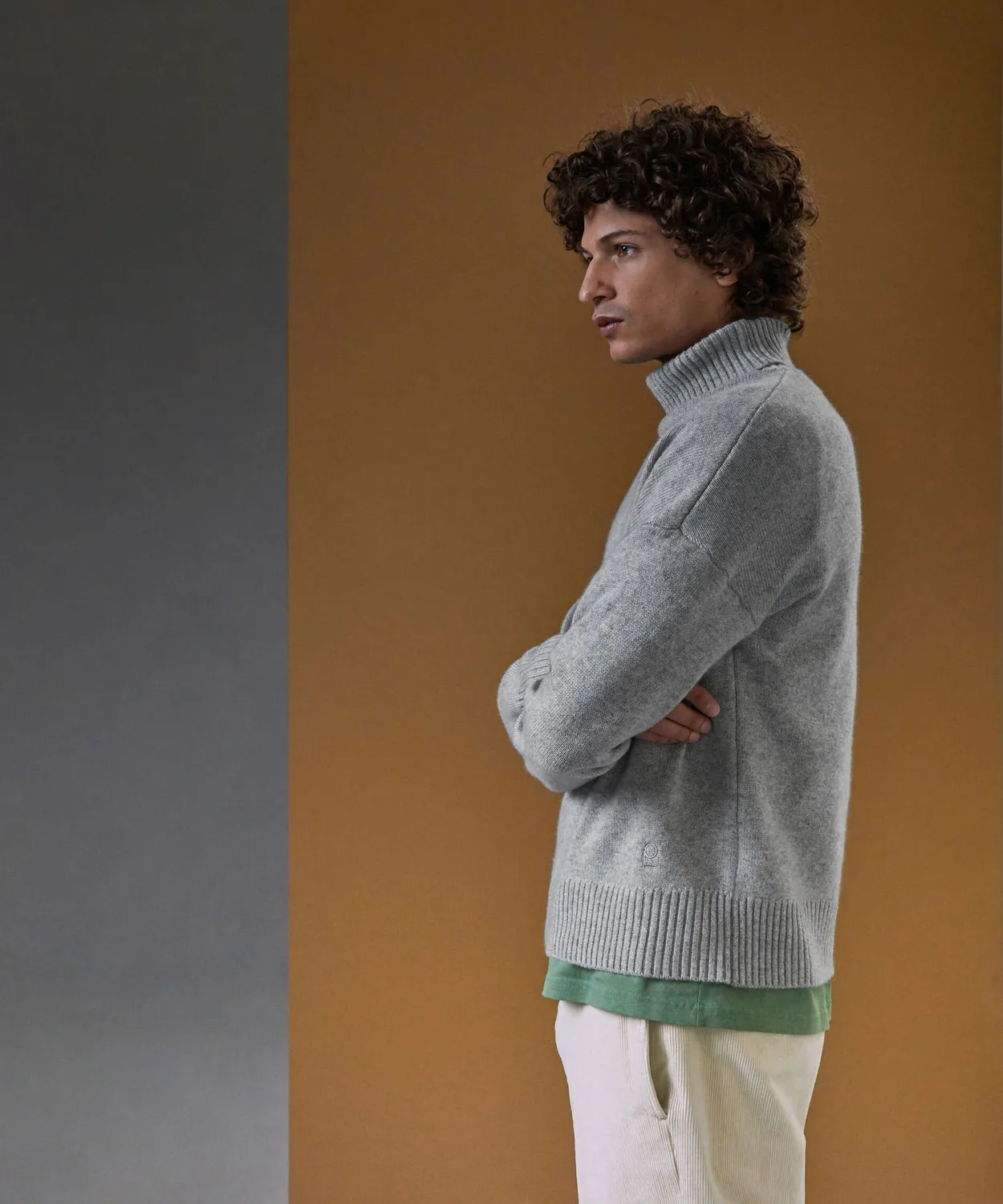 Rodier maglione cashmere collo alto grigio perla 4 fili
