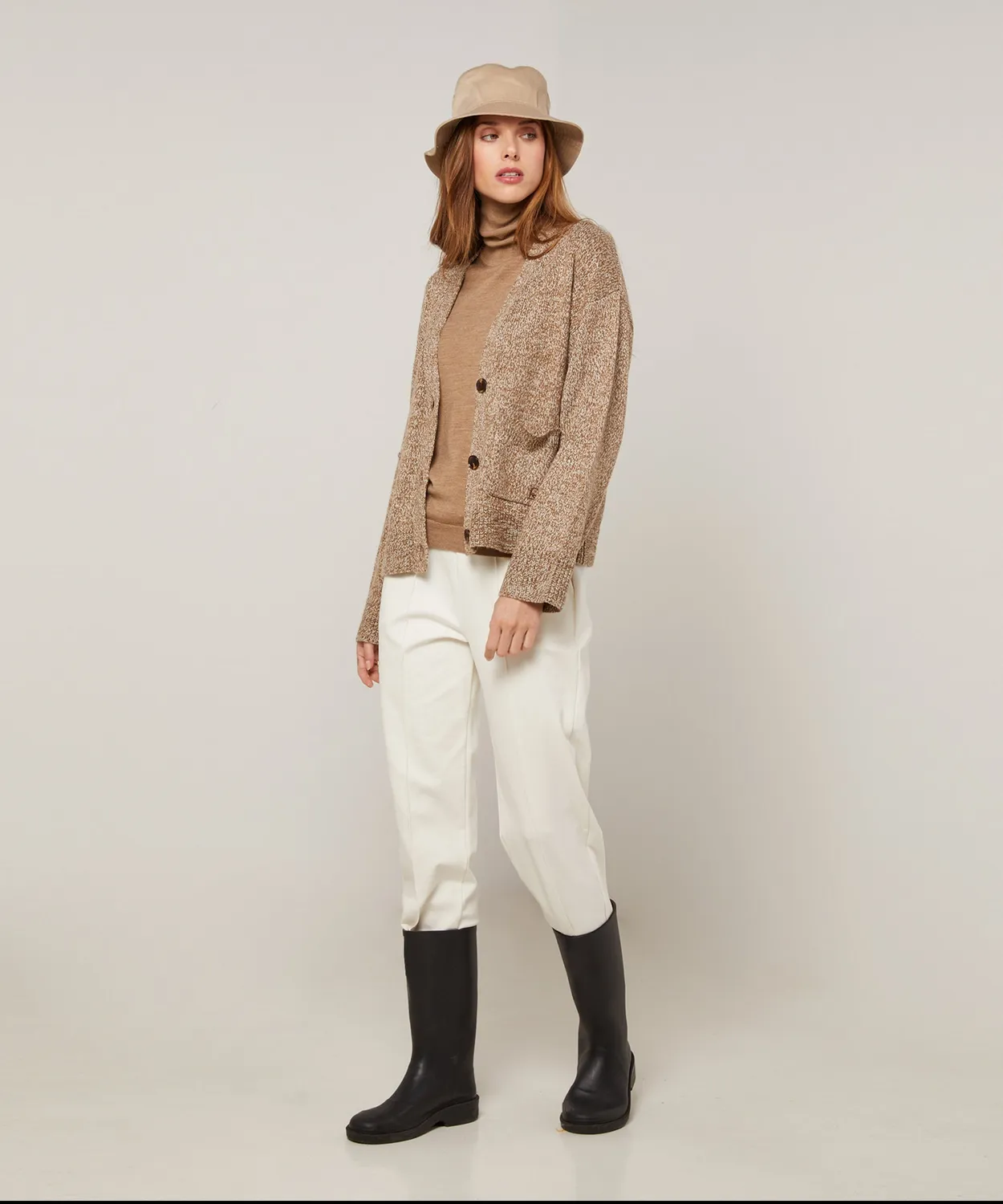Rodier cardigan corto mélange marrone bottoni