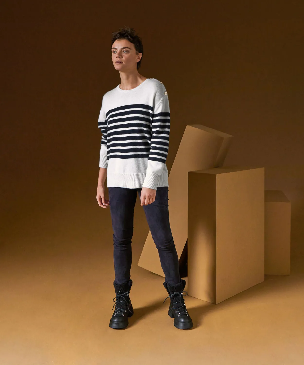 Rodier maglione marinaio cashmere righe bianco