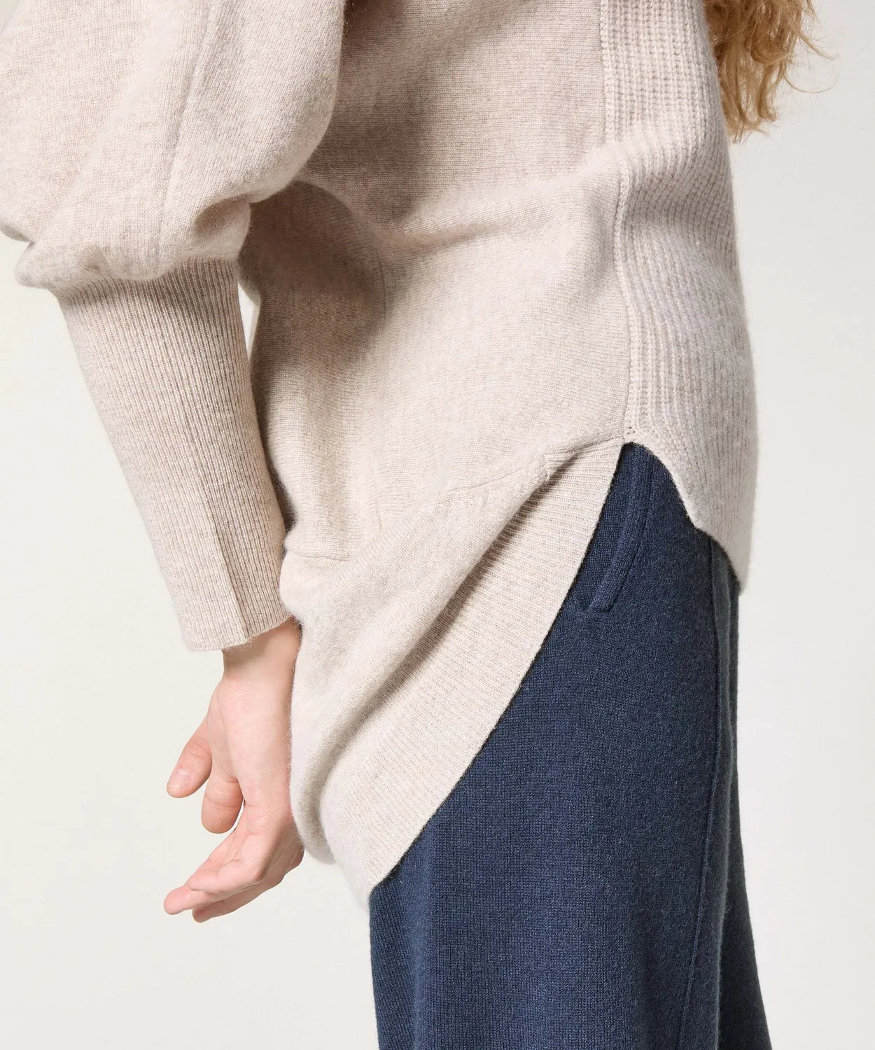 Rodier Maglia Collo Alto Lana Cashmere Maglione Beige
