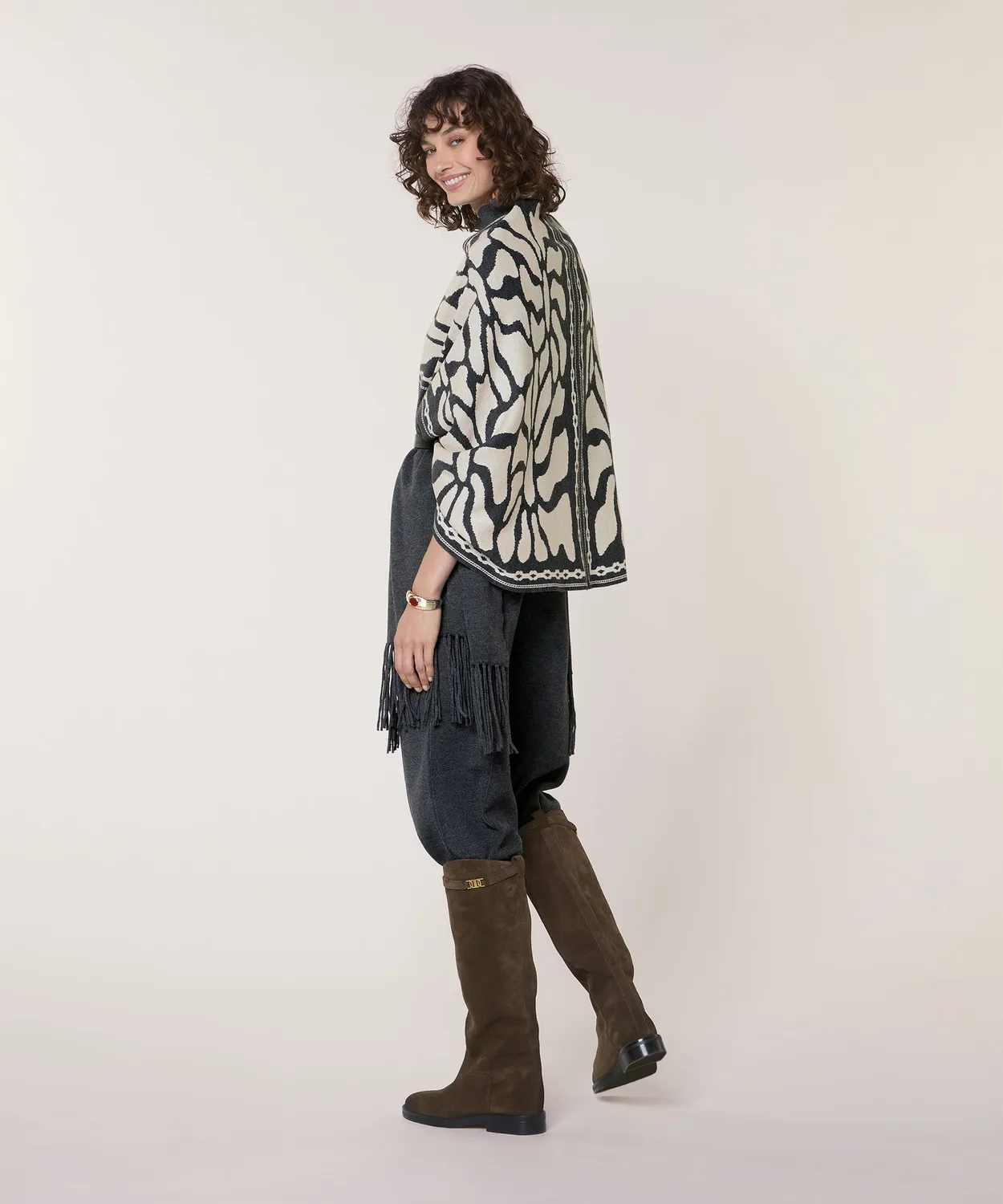 Rodier Stola Jacquard Grigio Scuro Sciarpa Taglia Unica