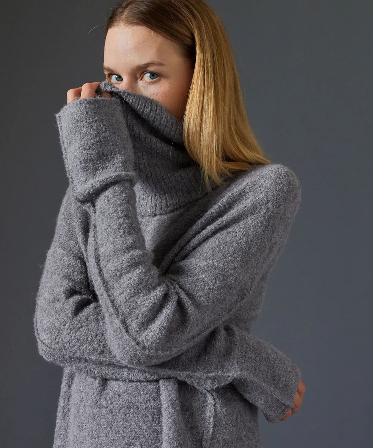 Rodier Maglione Lungo Dolcevita Removibile Grigio Medio
