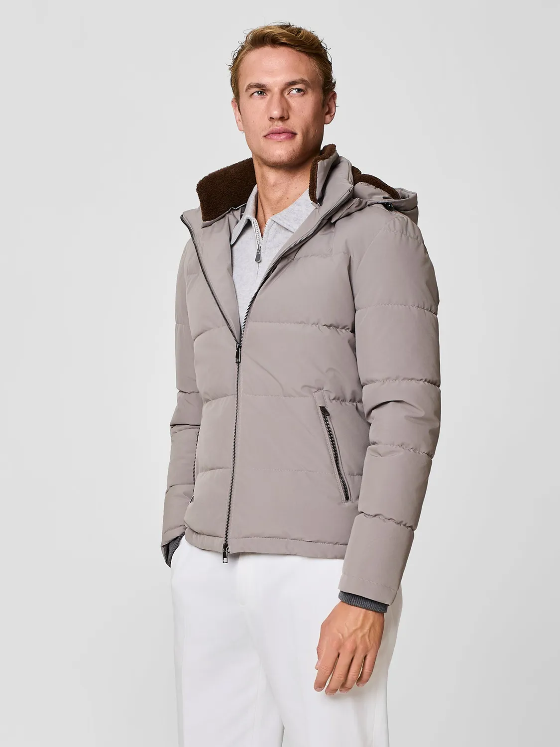 Paul Taylor Piumino Corto Giacca Taupe Ecopelliccia