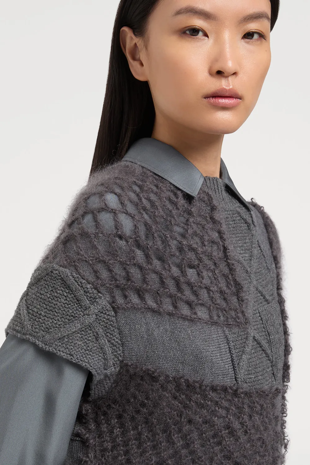 PORTS 1961 maglione grigio mesh smog