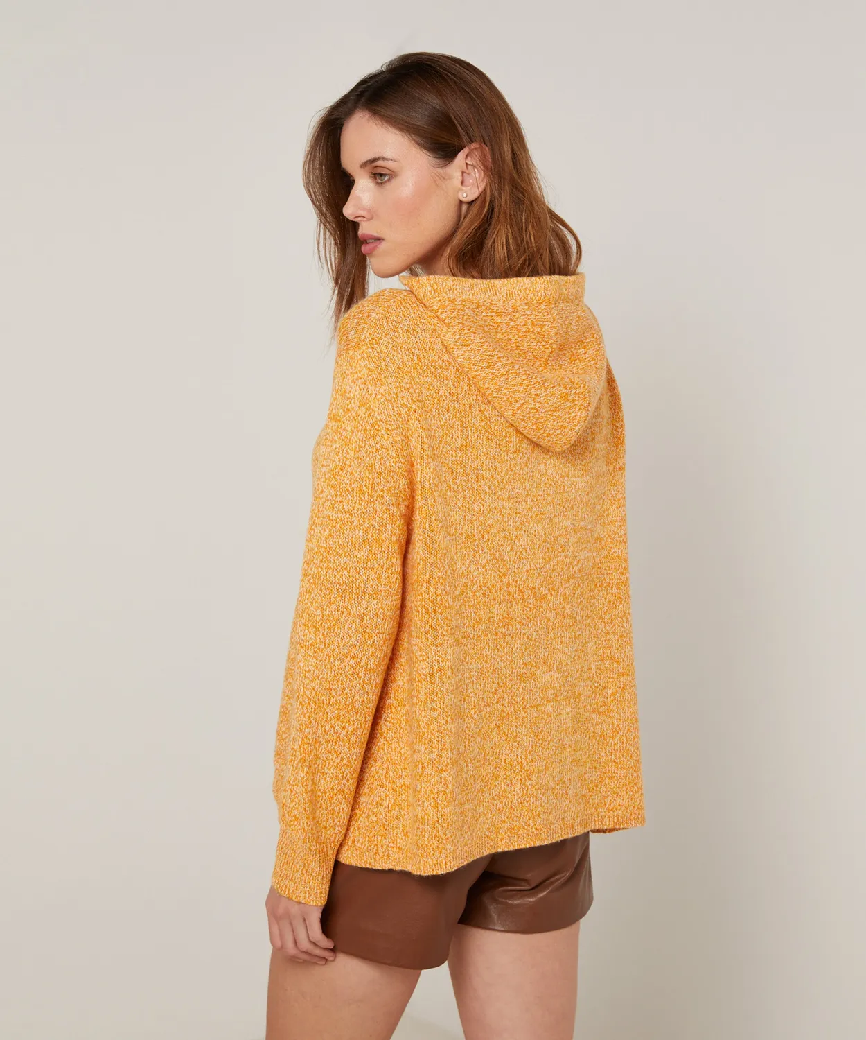 Rodier maglione cappuccio oversize giallo tasca marsupio