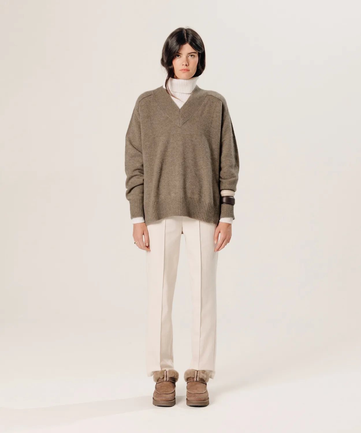 Rodier Pullover oversize cashmere scollo V beige