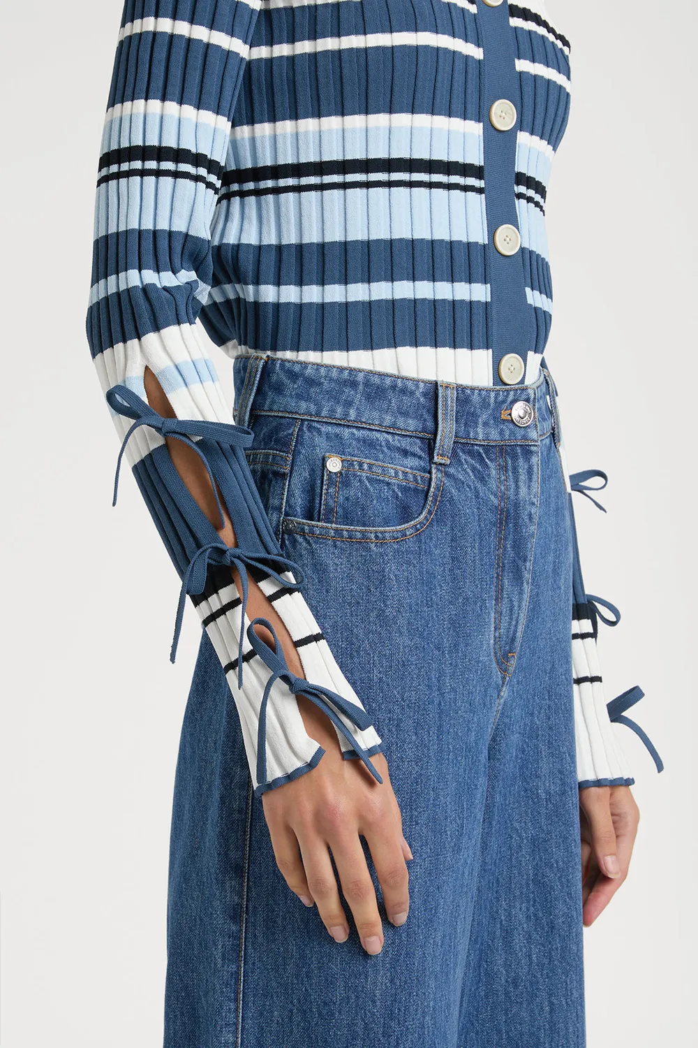 Ports Amalfi Coast cardigan righe blu con fiocco