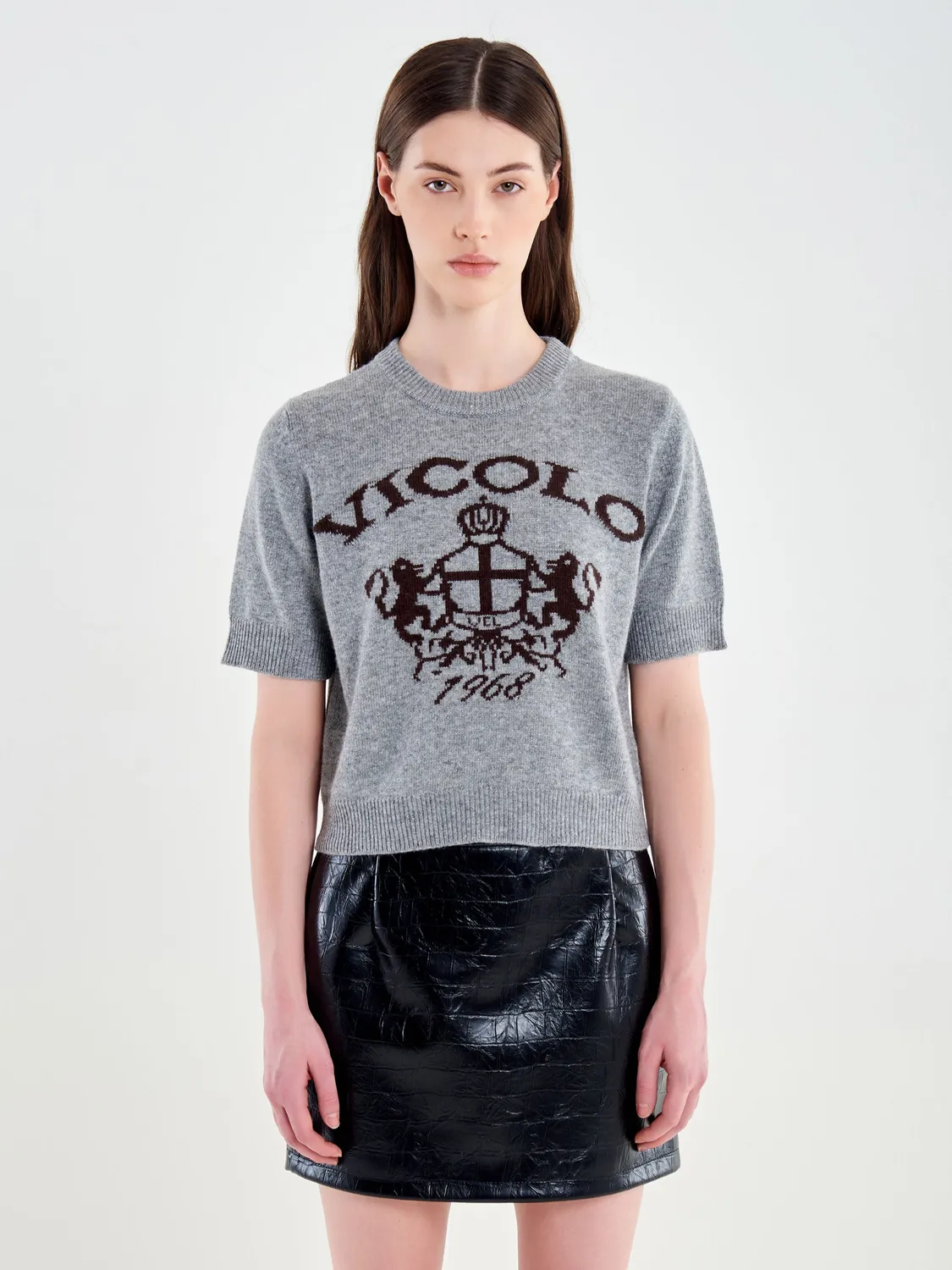 Vicolo t-shirt cropped grigio misto lana cashmere
