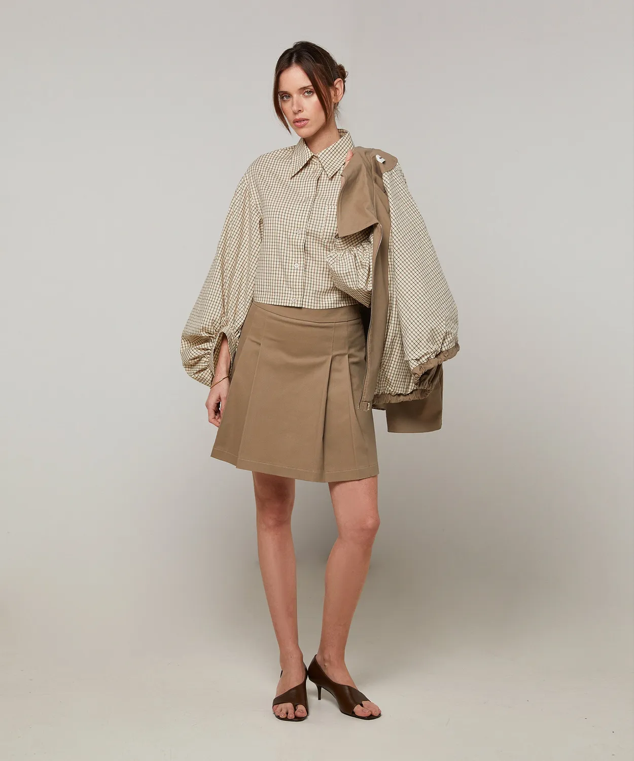 Rodier Minigonna cotone a pieghe beige scuro