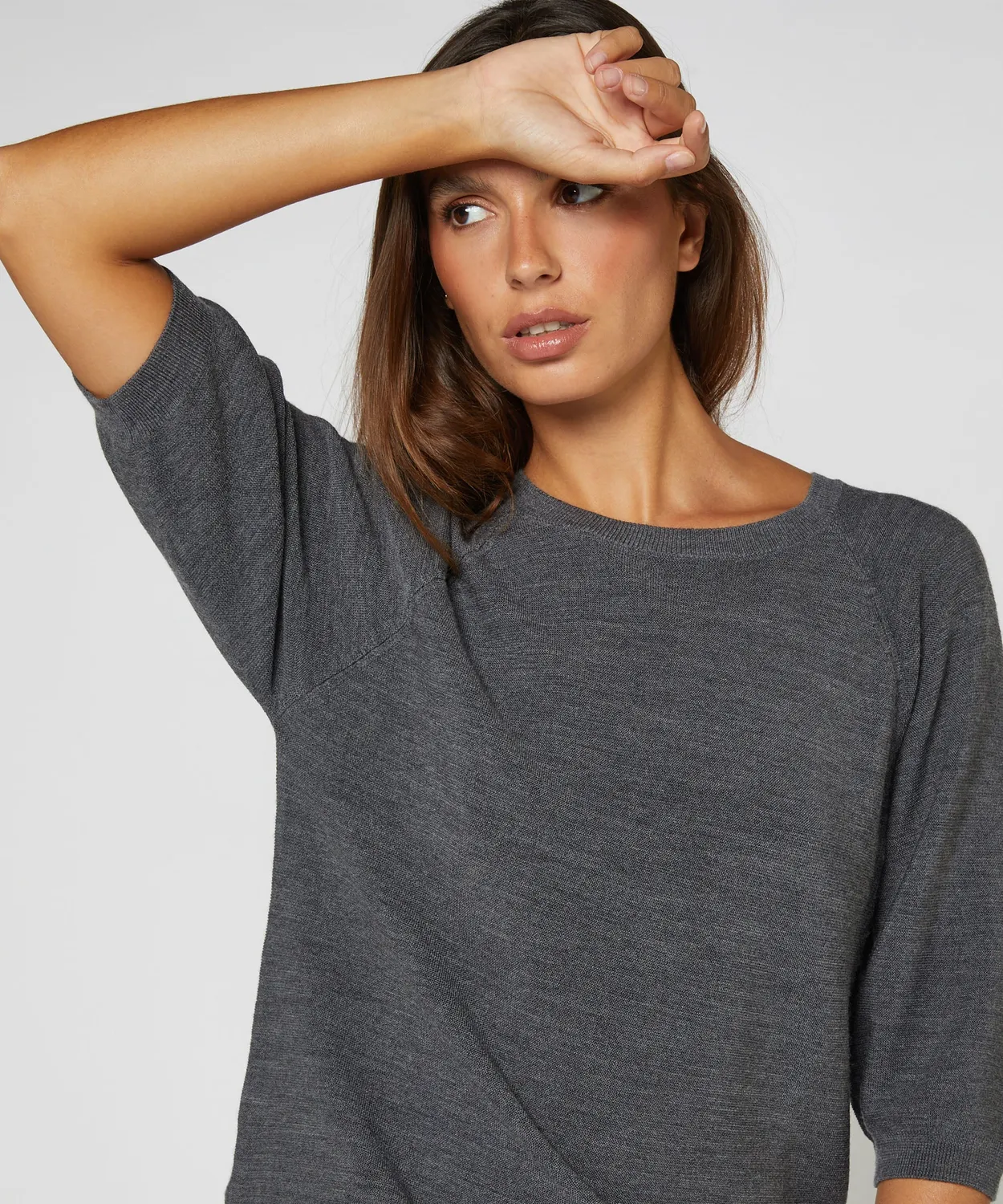 Rodier maglione merino girocollo grigio scuro maniche 3/4