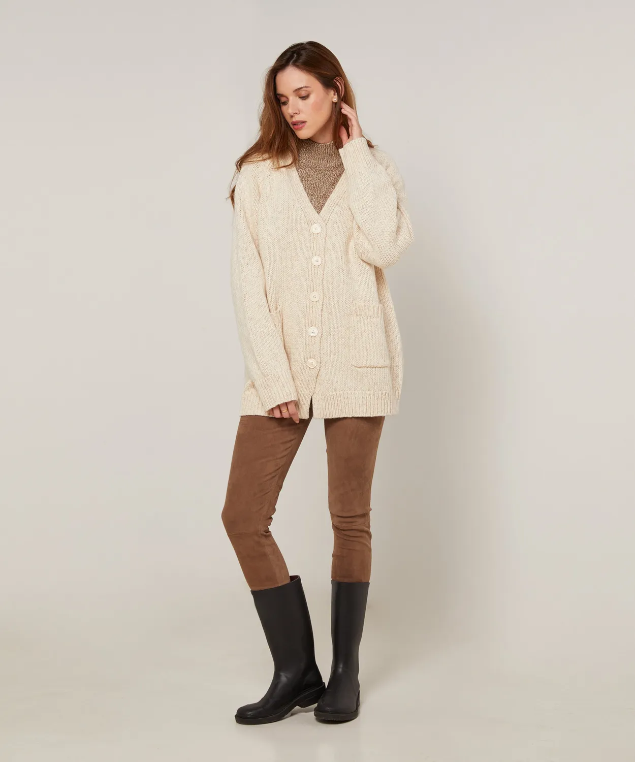 Rodier cardigan oversize traforato avorio cotone lana