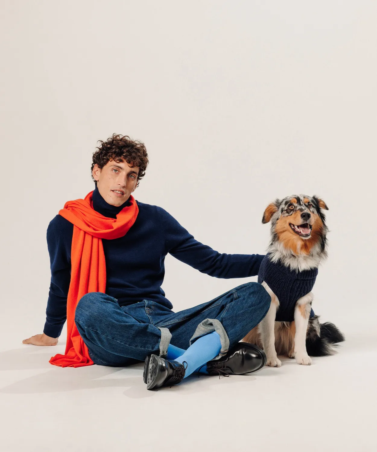 Rodier maglioncino per cani coste blu navy collo alto