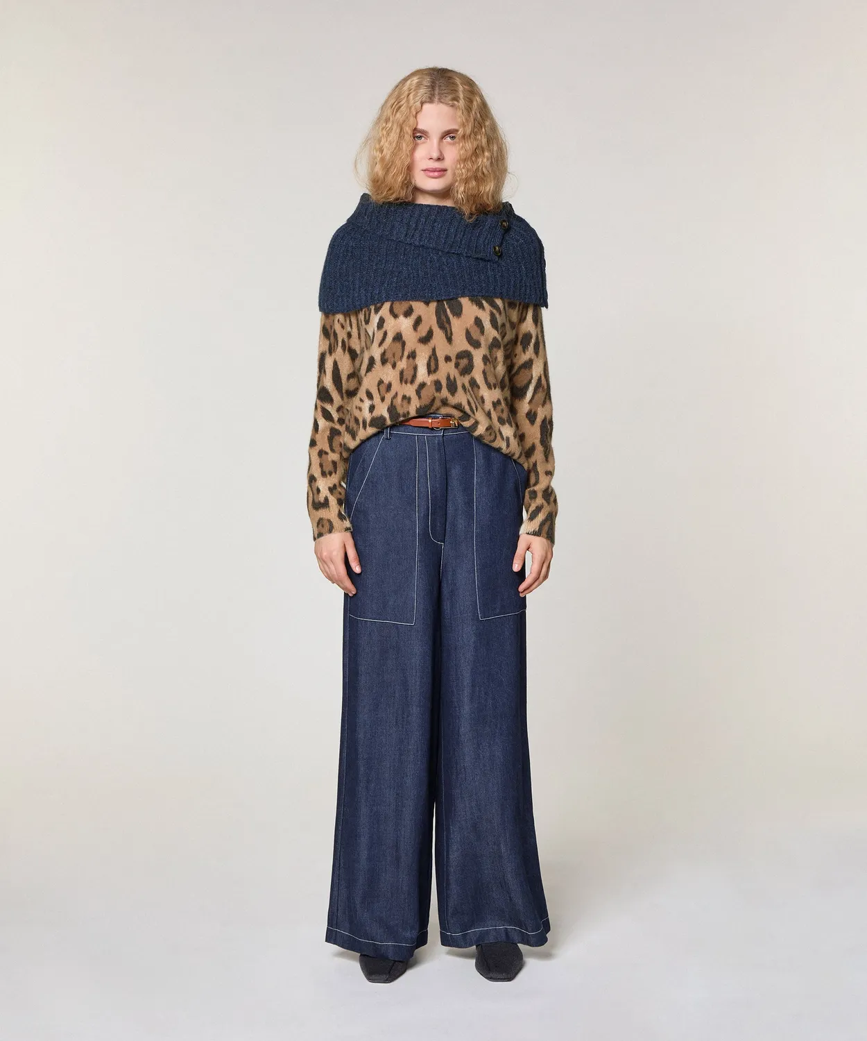 Rodier colletto maglia grossa scaldacollo blu navy