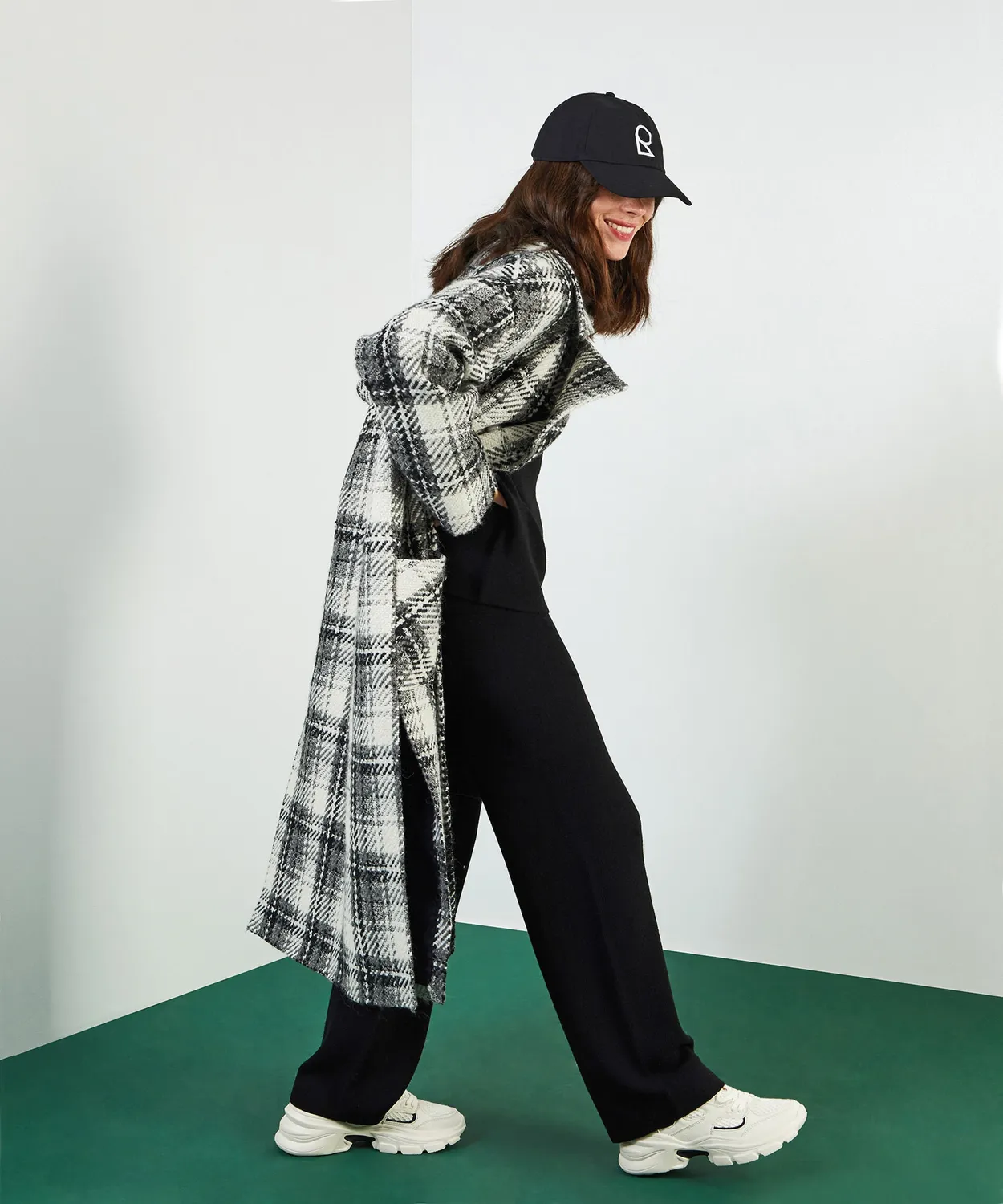 Rodier Cappotto oversize in lana nero a quadri