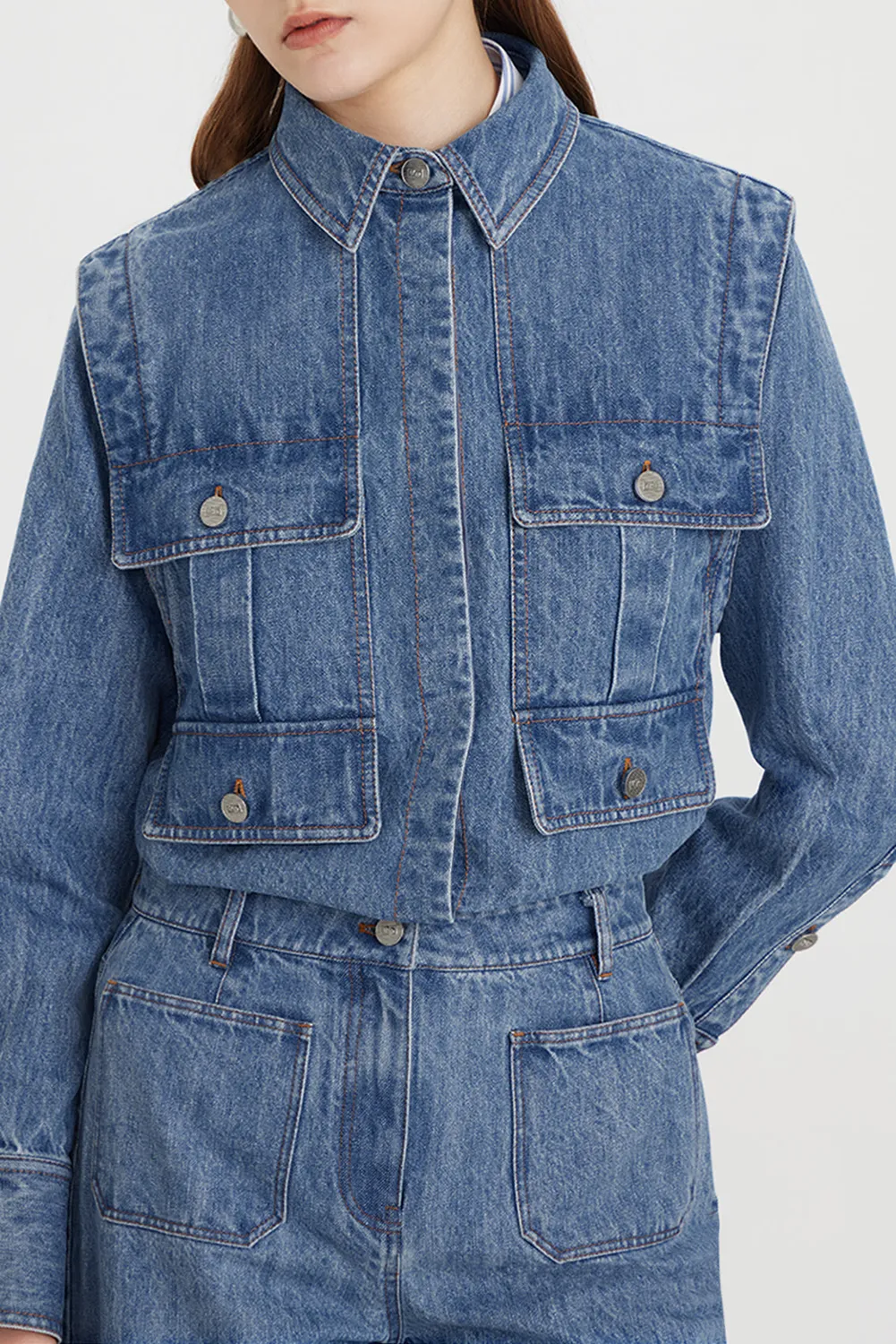 Ports 1961 Knit-Collar Camicia denim indigo utility