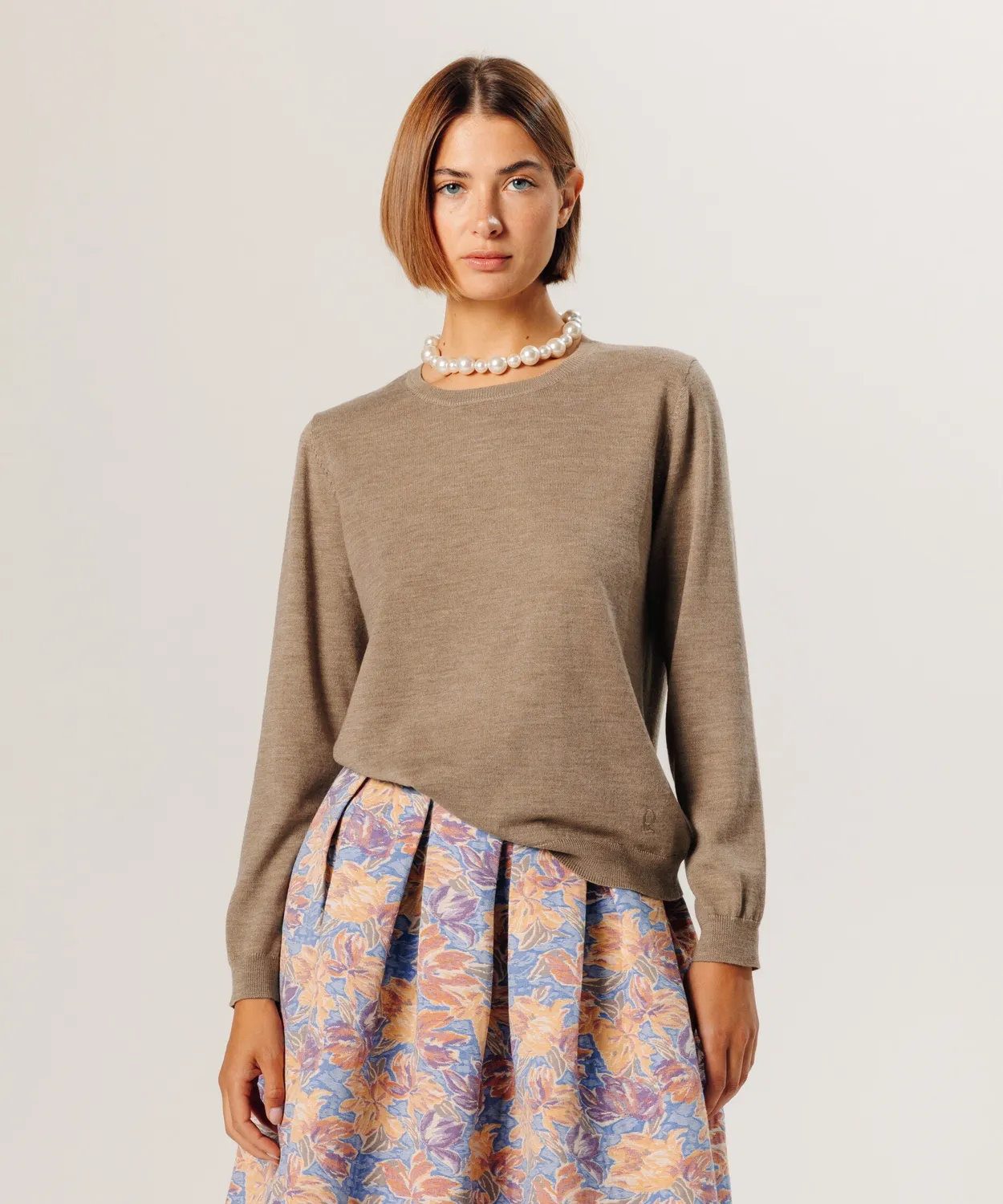Rodier Maglia Girocollo in Lana Merino Beige 100% Lana
