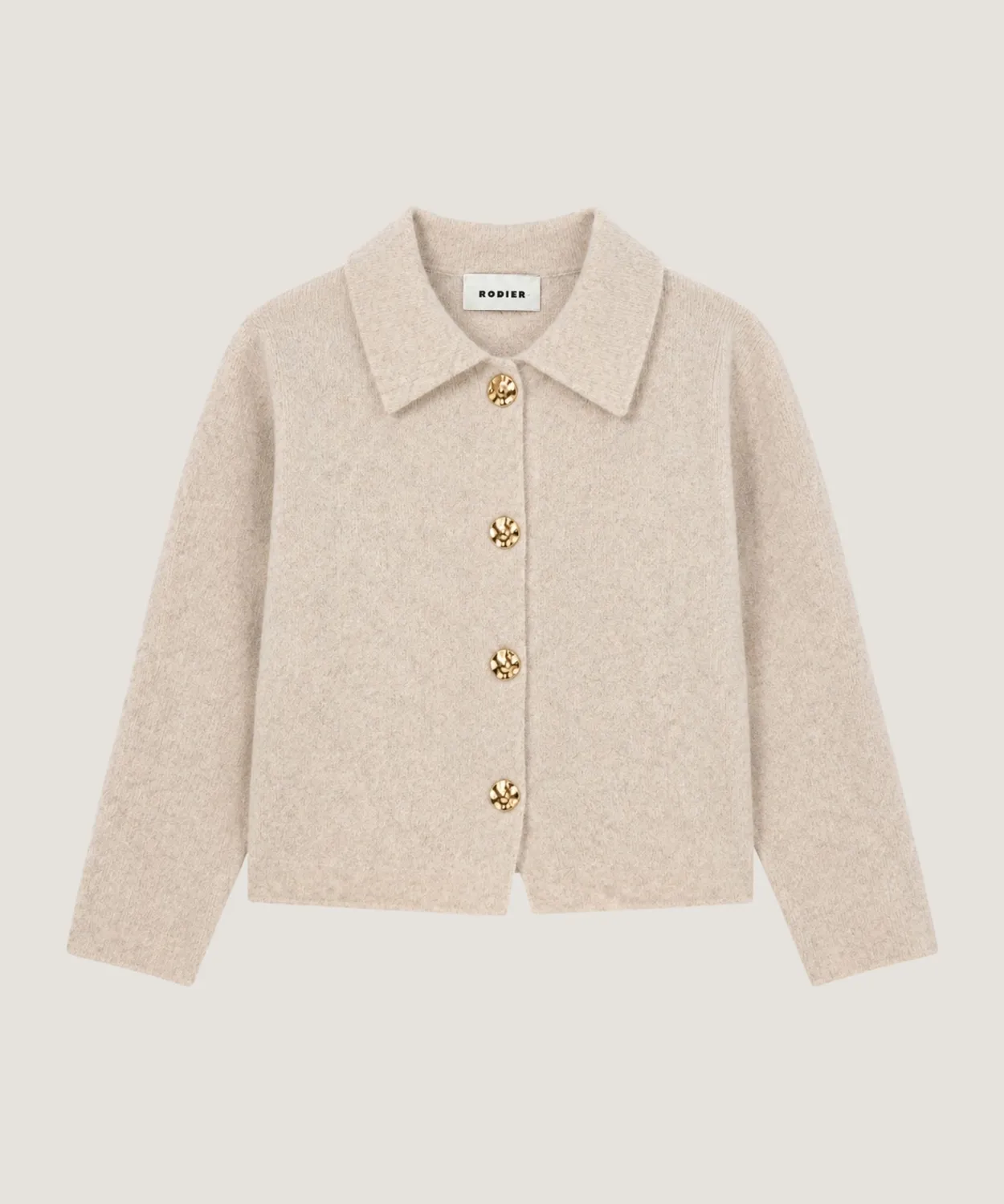 Rodier cardigan corto spalline beige chiné lana mista