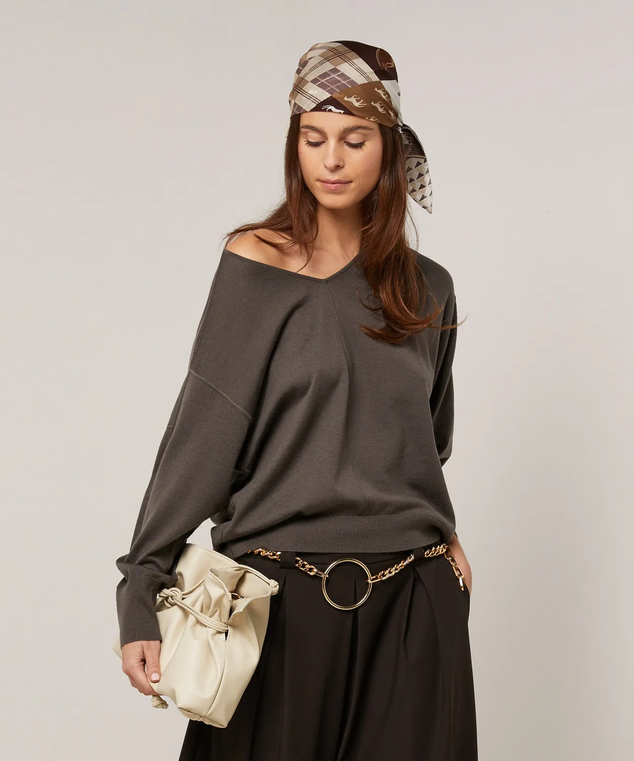 Rodier Maglione Oversize Scollo a V Lana Grigio Topo