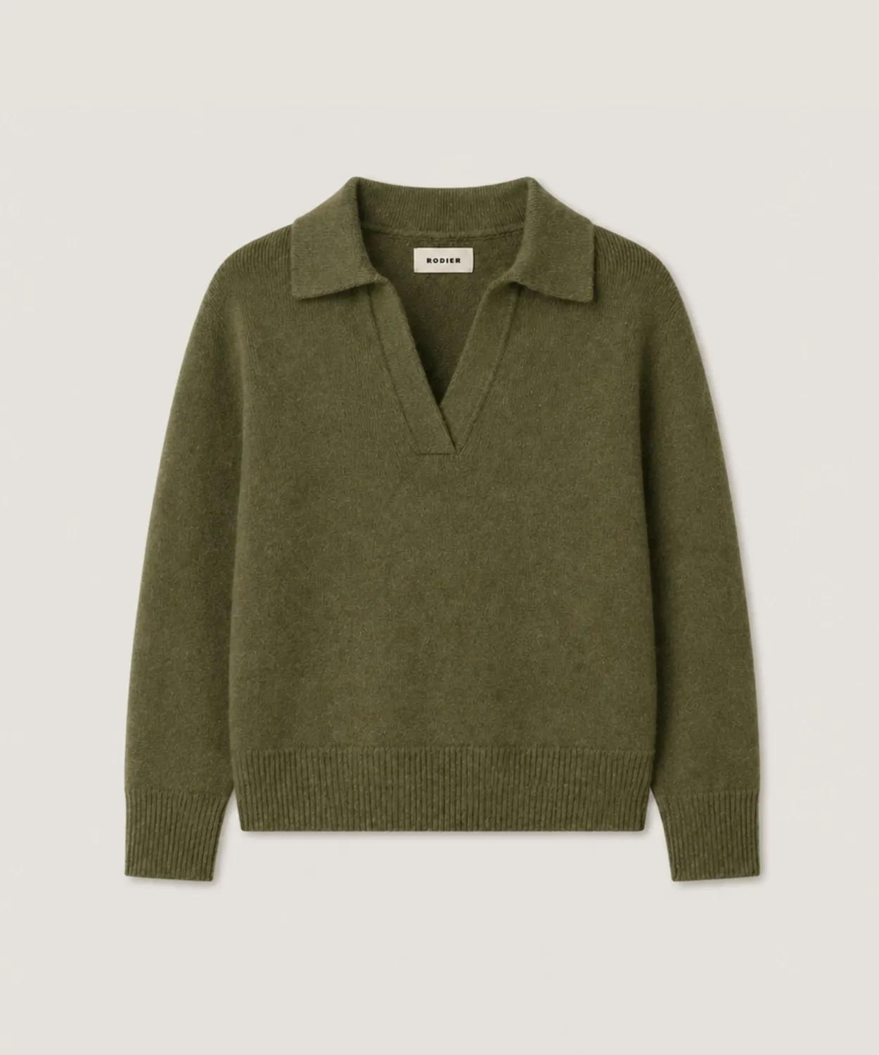 Rodier Maglione polo scollo a V kaki in lana