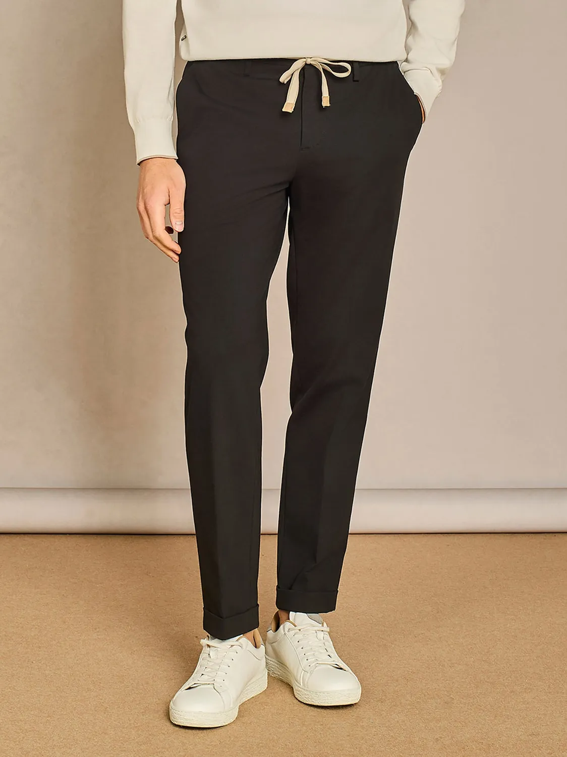 Paul Taylor pantalone jersey nero wide coulisse elastico