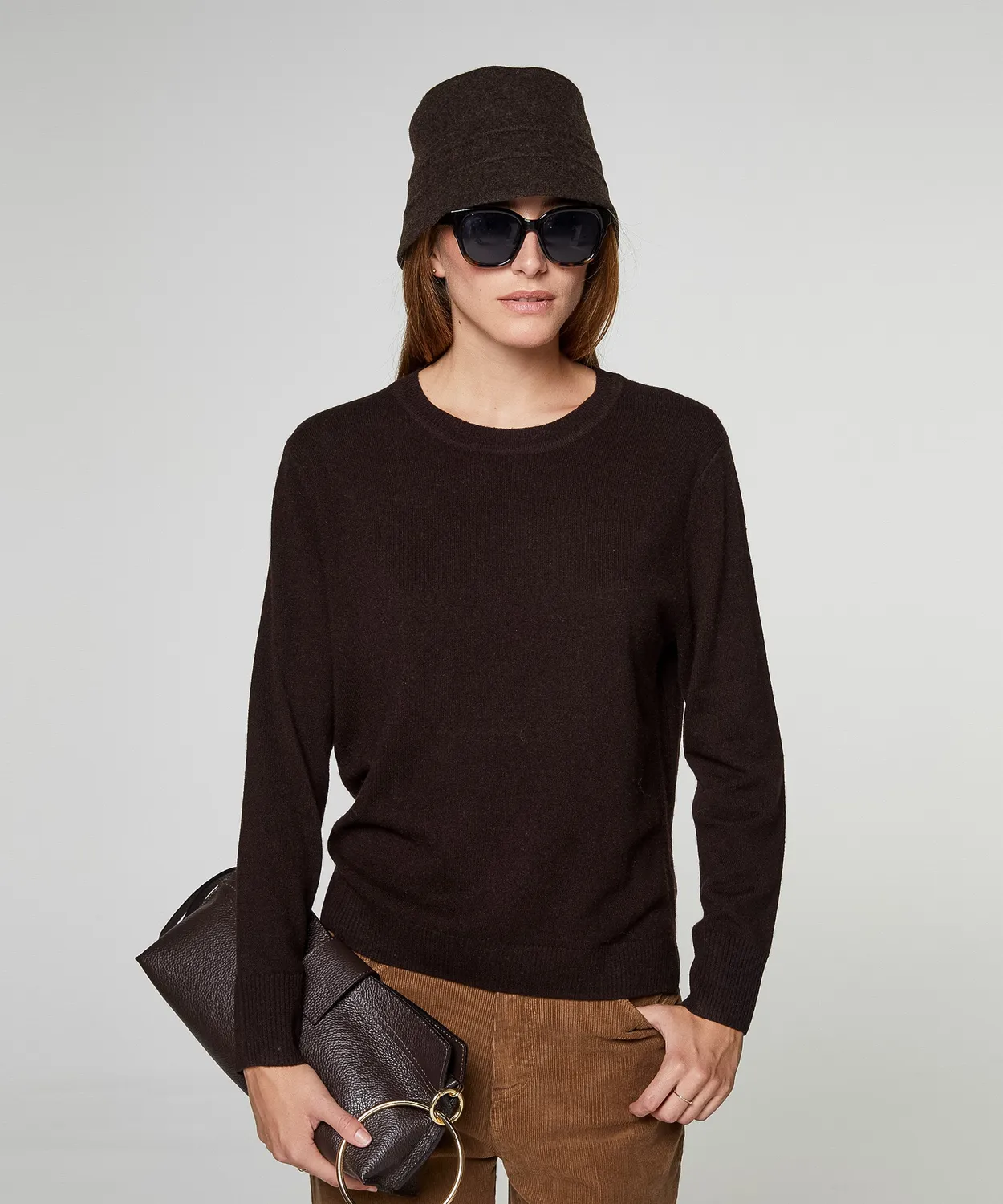 Rodier Maglione girocollo cashmere marrone scuro