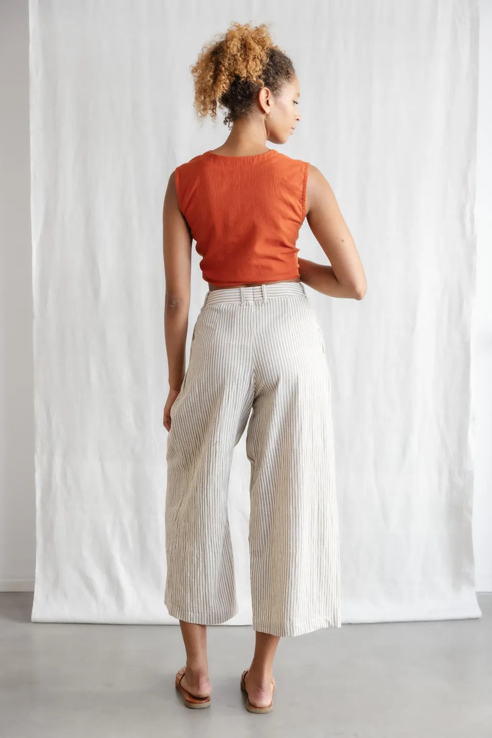 Jyoti Awasi culotte cotone righe grigio-bianco