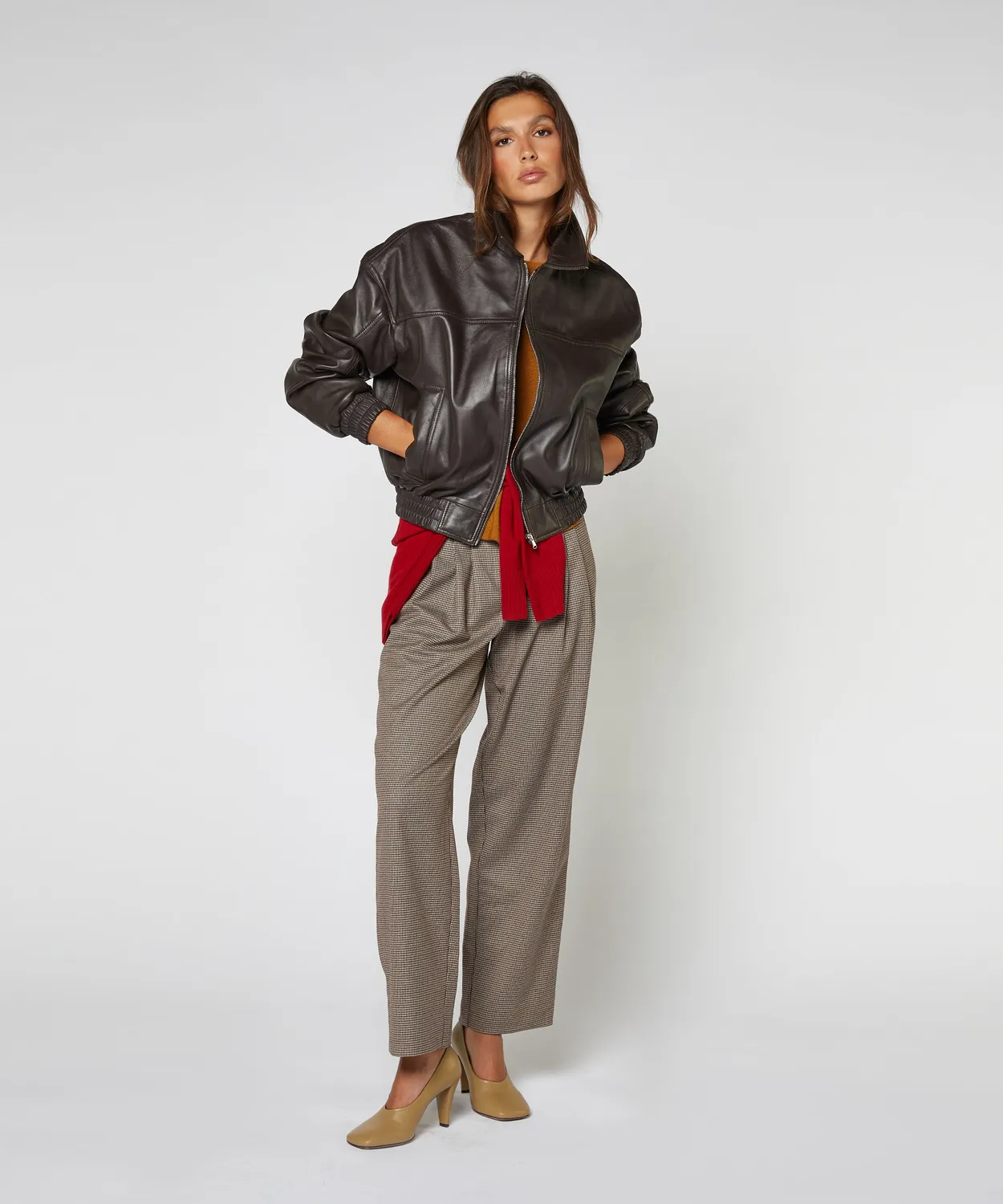 Rodier bomber pelle agnello bark brown oversize zip