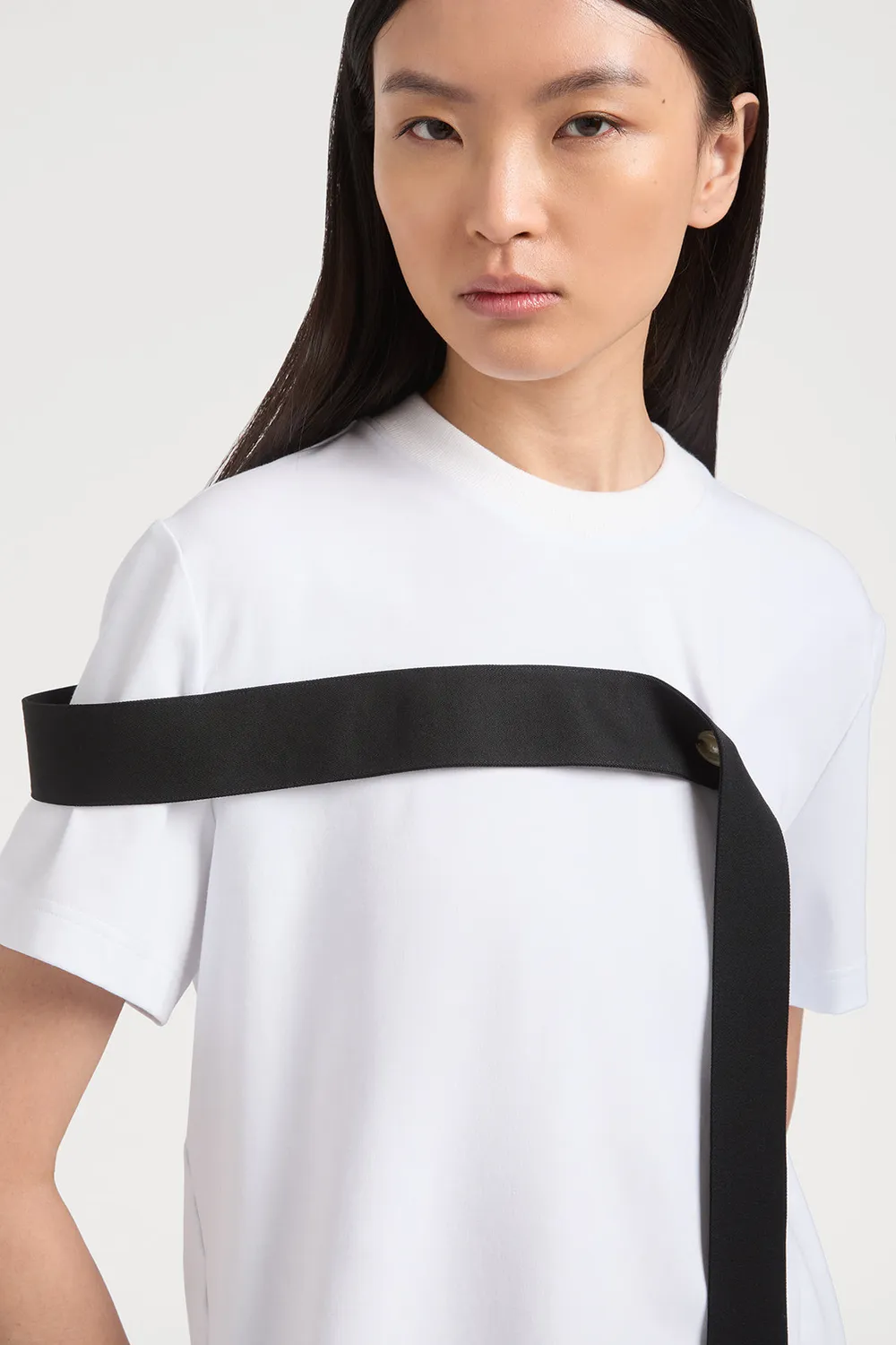 Ports 1961 Black Tie t-shirt bianca nastro nero cotone