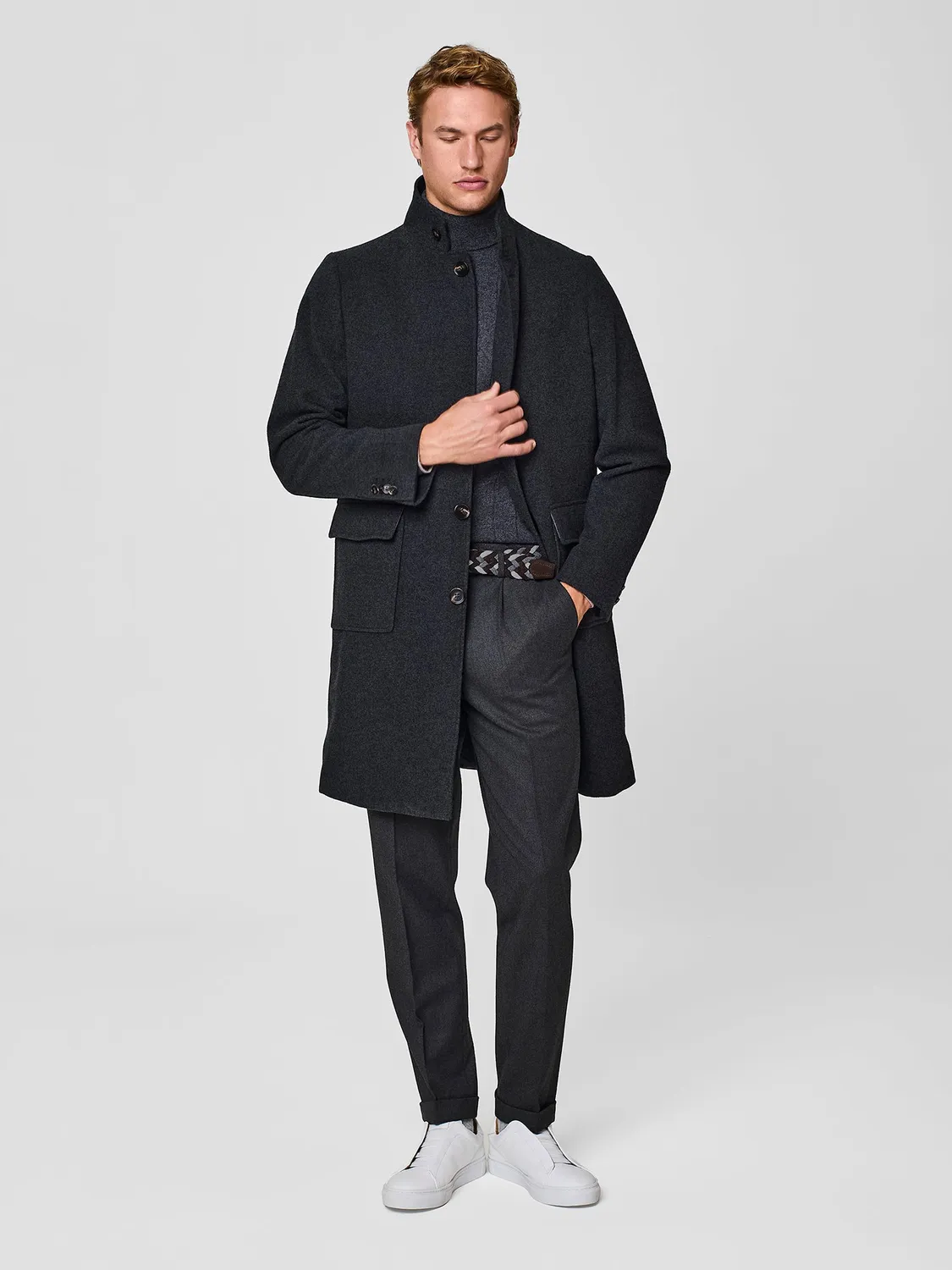 Paul Taylor cappotto lana grigio scuro collo dritto