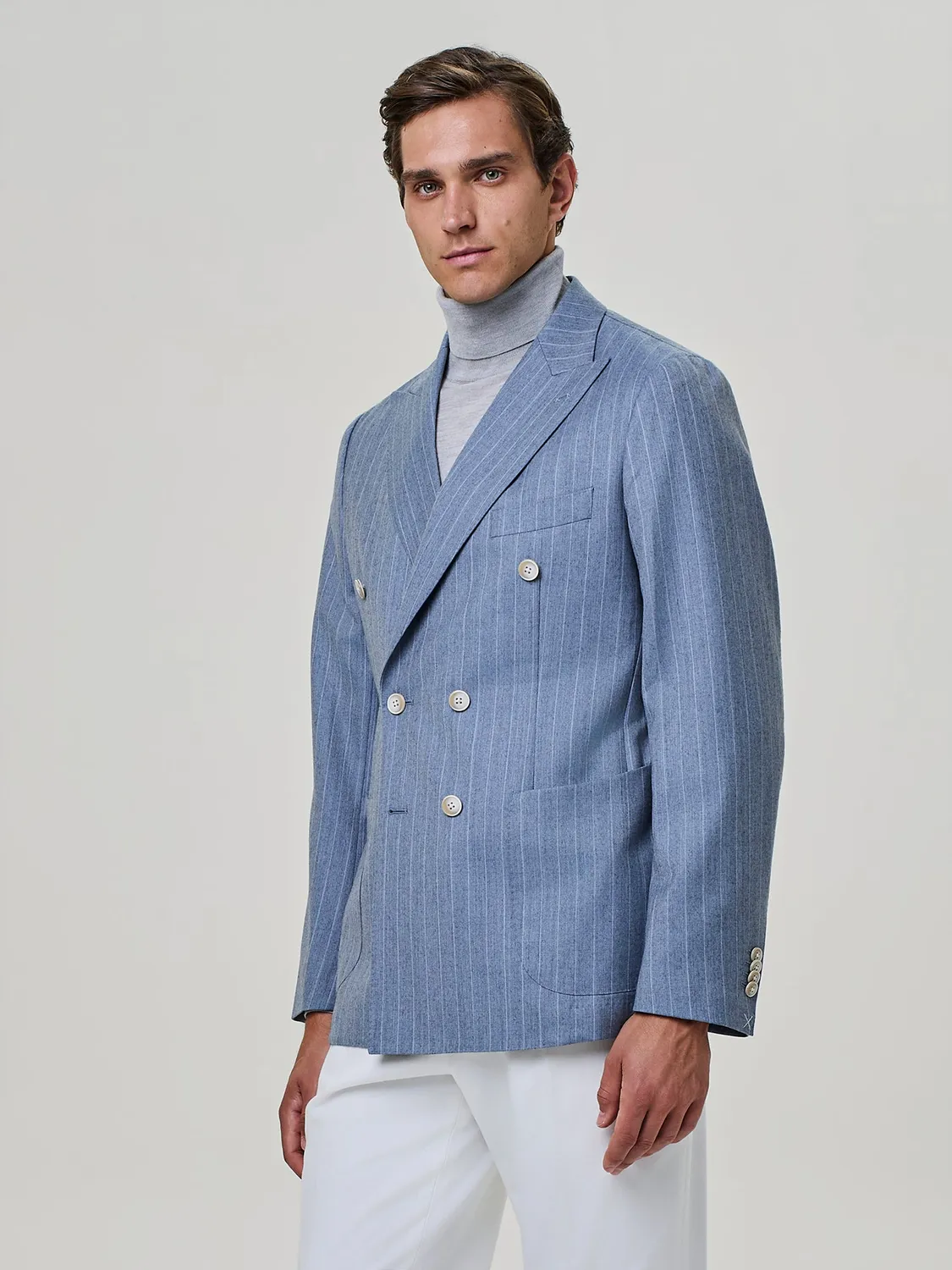 Paul Taylor Giacca Doppiopetto Flanella Gessata Dusty Blue