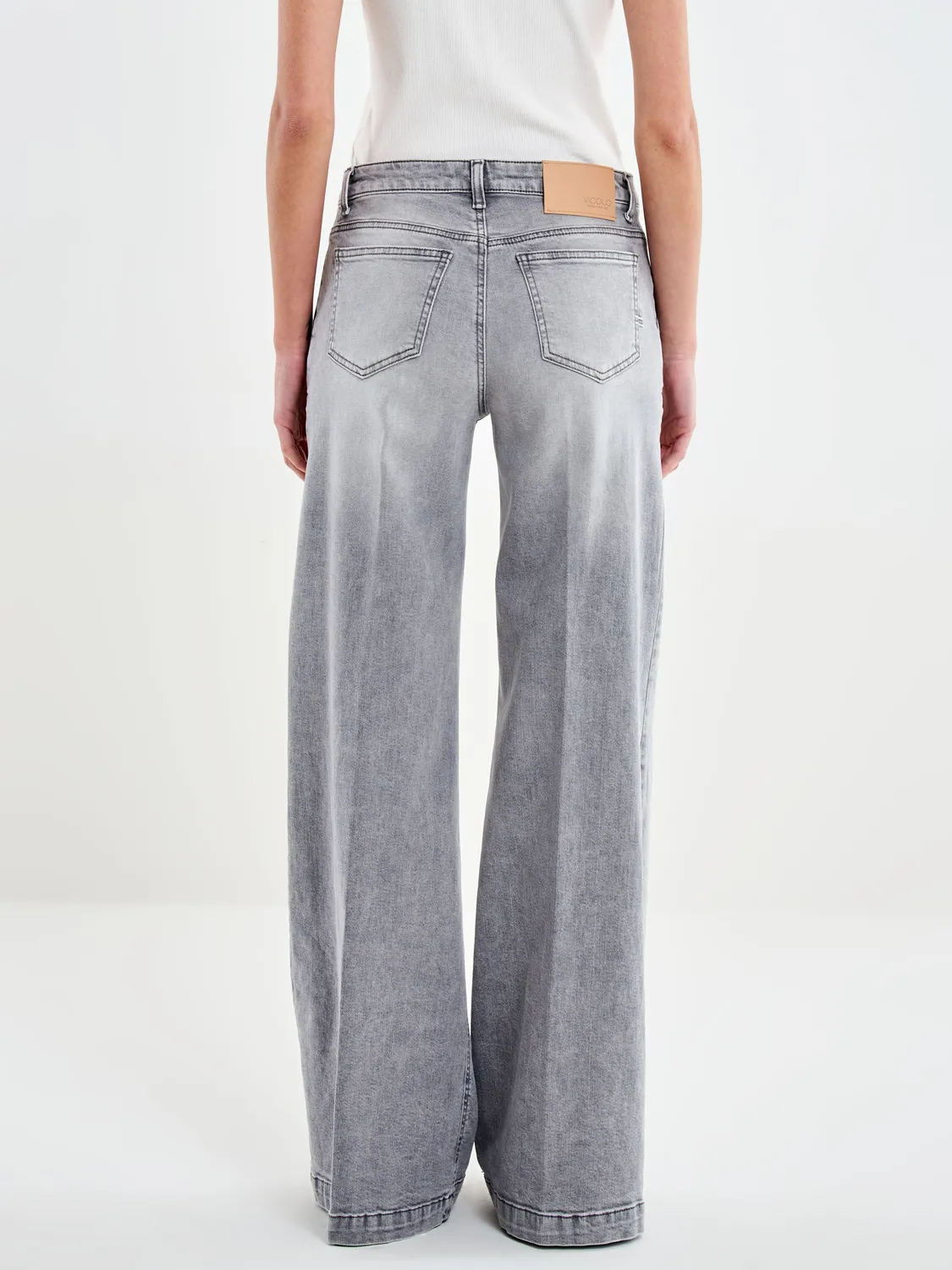 VICOLO Jeans Elena Grigio Wide Leg Vita Media