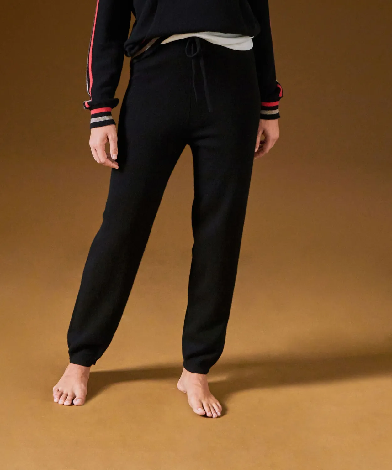 Rodier pantaloni dritti cashmere nero coulisse