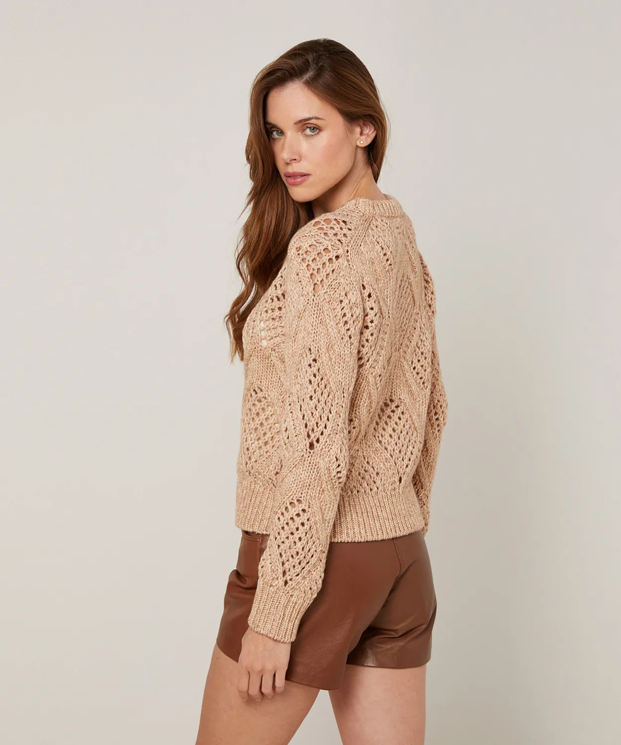 Rodier maglia traforata cotone lana beige ficelle