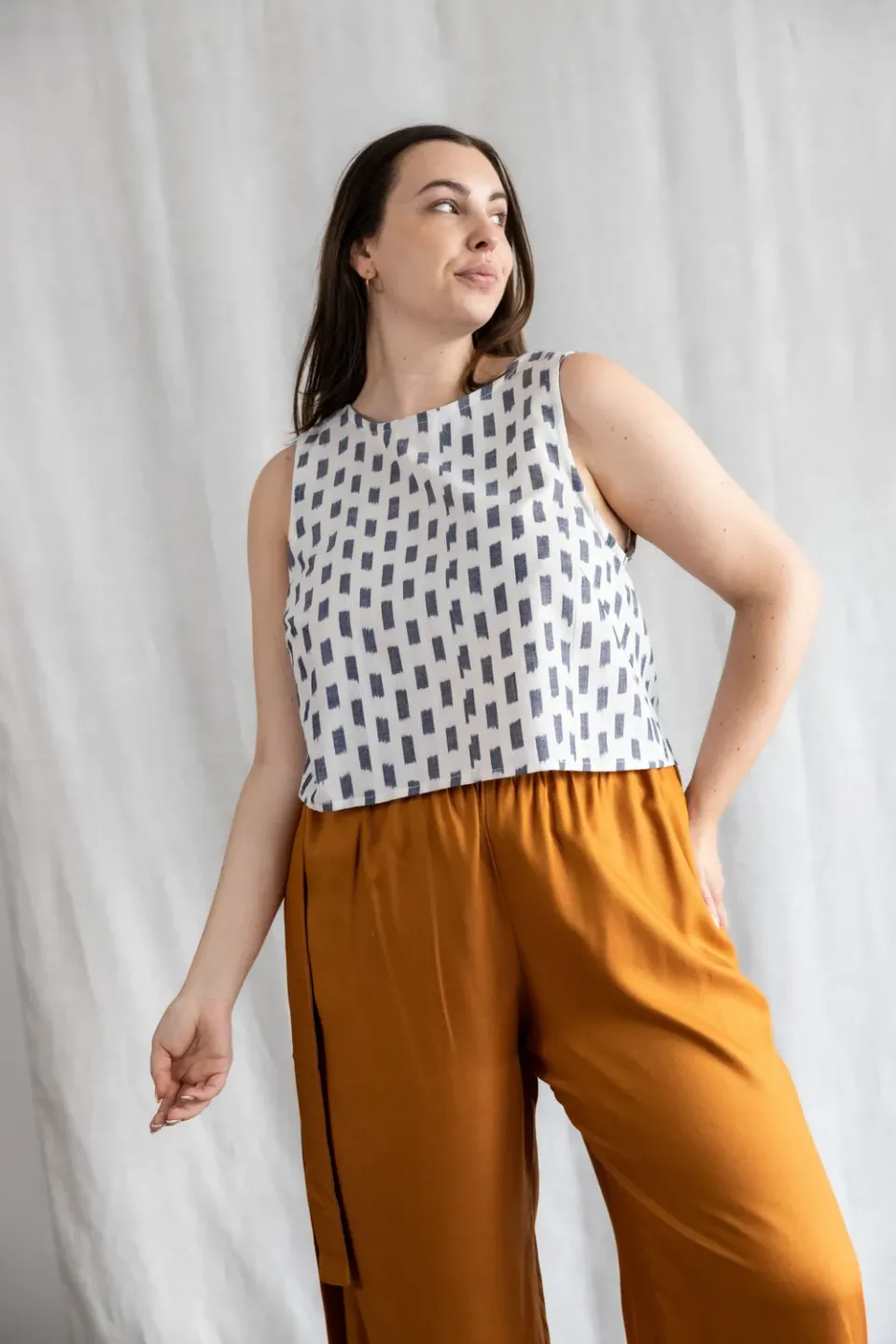 Jyoti Kiran top cotone bianco ikat taglia S