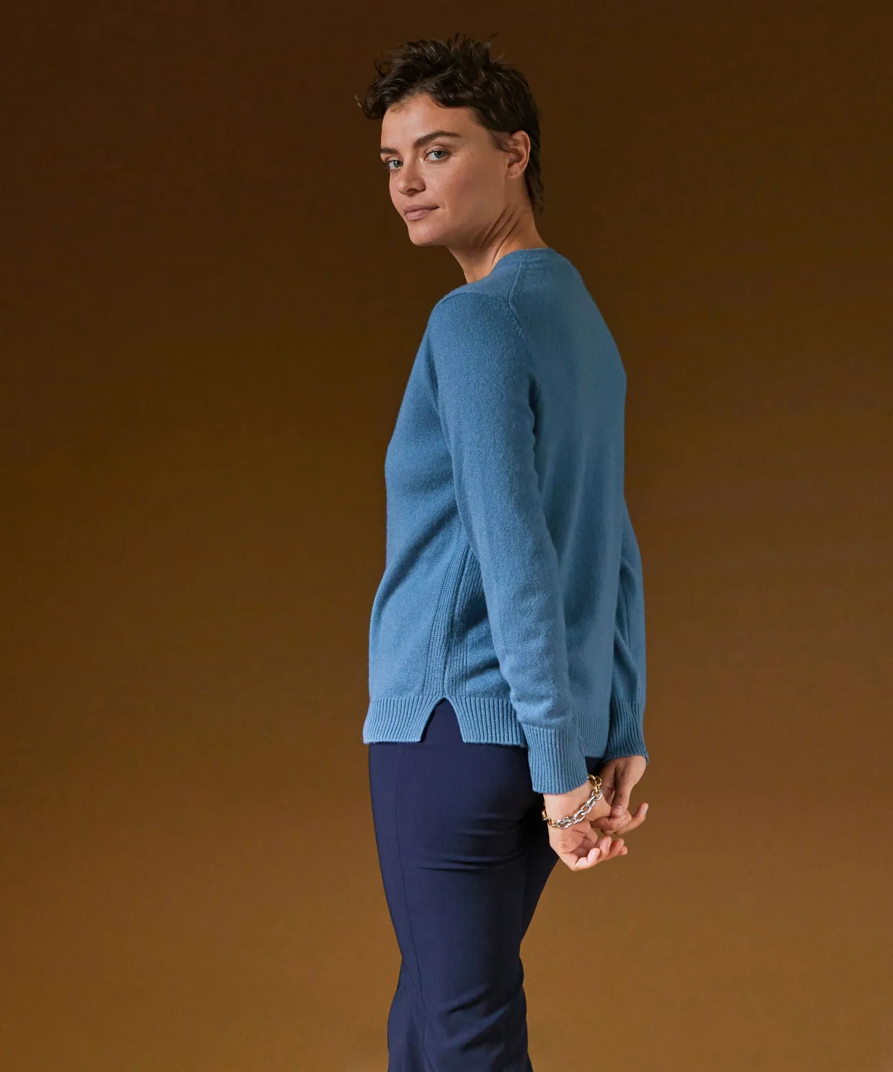 Rodier Maglione collo tunisino cashmere blu azzurro