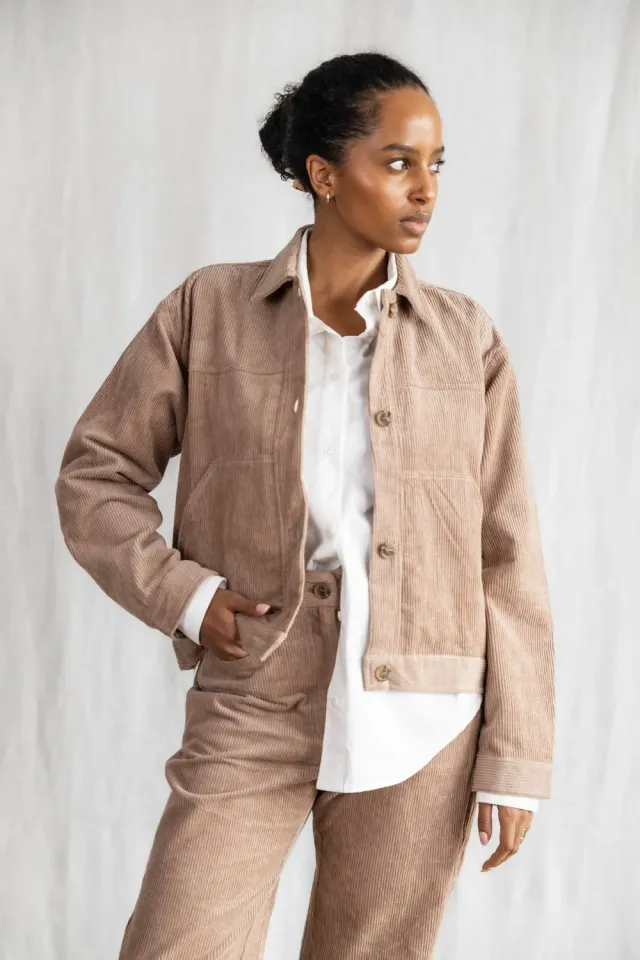 Jyoti Nariyal giacca velluto cotone cappuccino