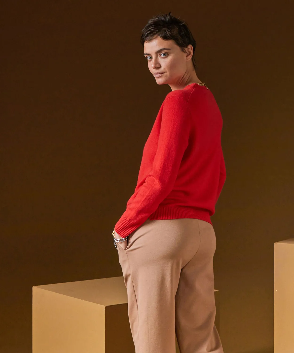 Rodier maglia girocollo cashmere 2 fili arancio corallo