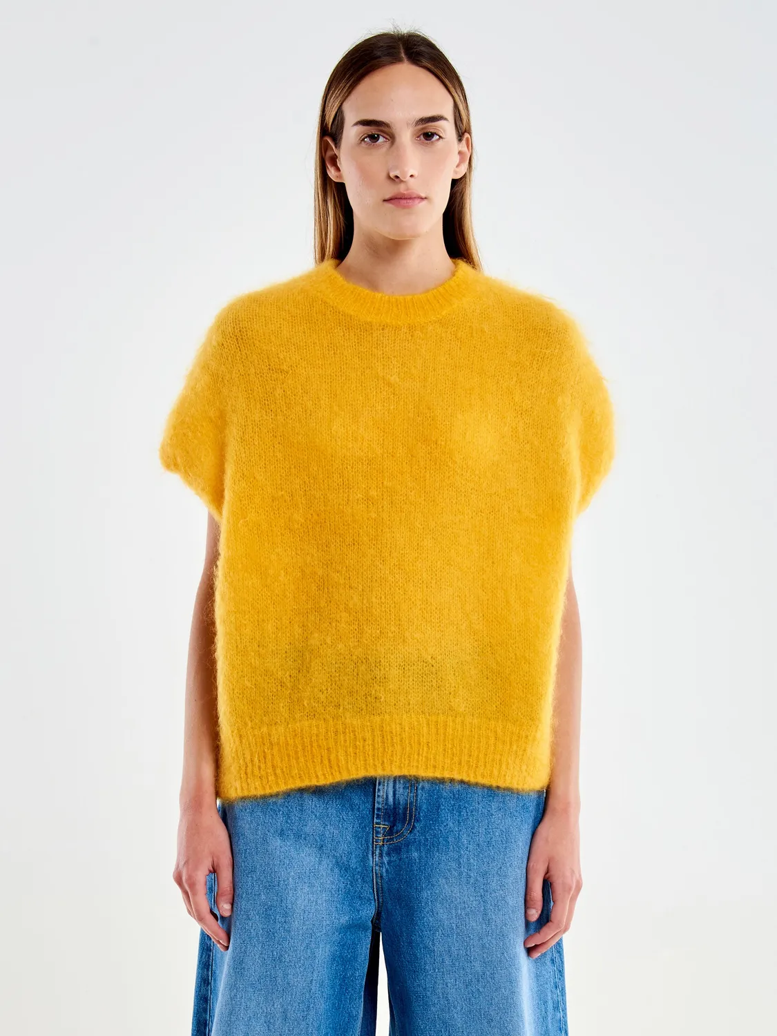 Vicolo Gilet Girocollo in mohair ocra taglia unica