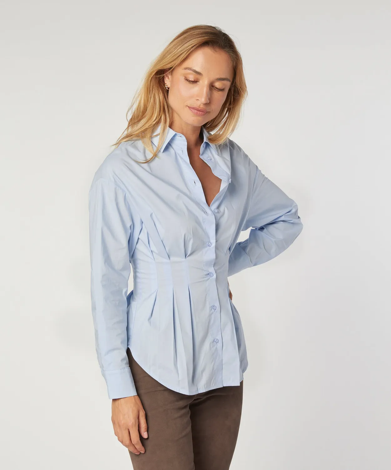 Rodier Camicia Aderente Cotone celeste S-XL sagomata