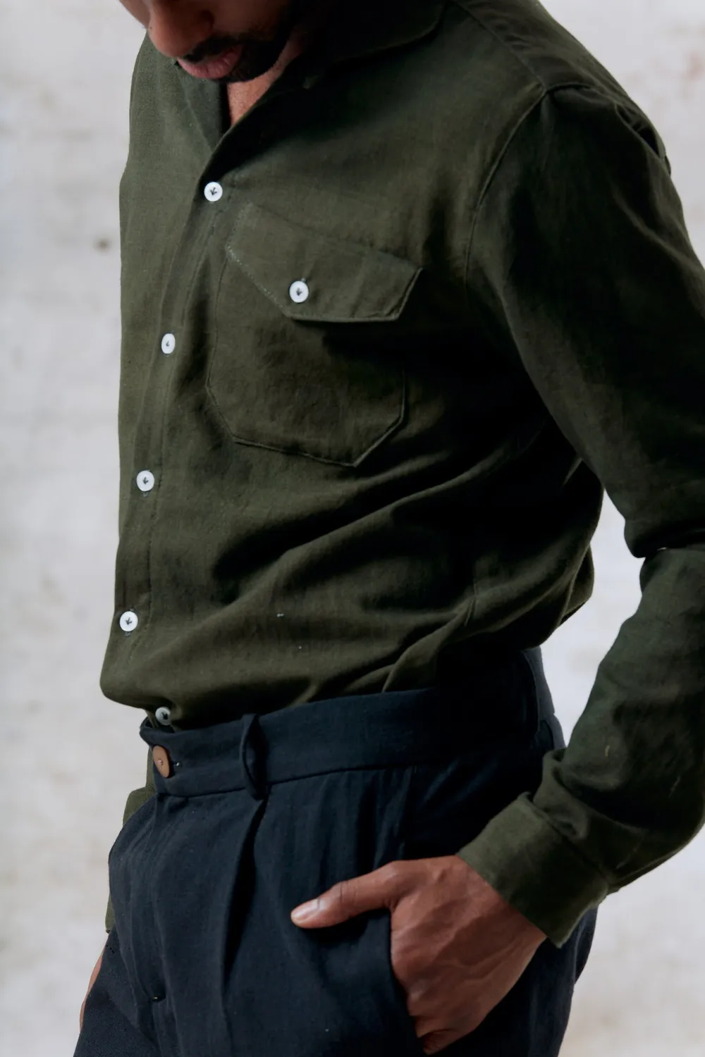 Jyoti Fair Works Jwala camicia uomo verde oliva cotone