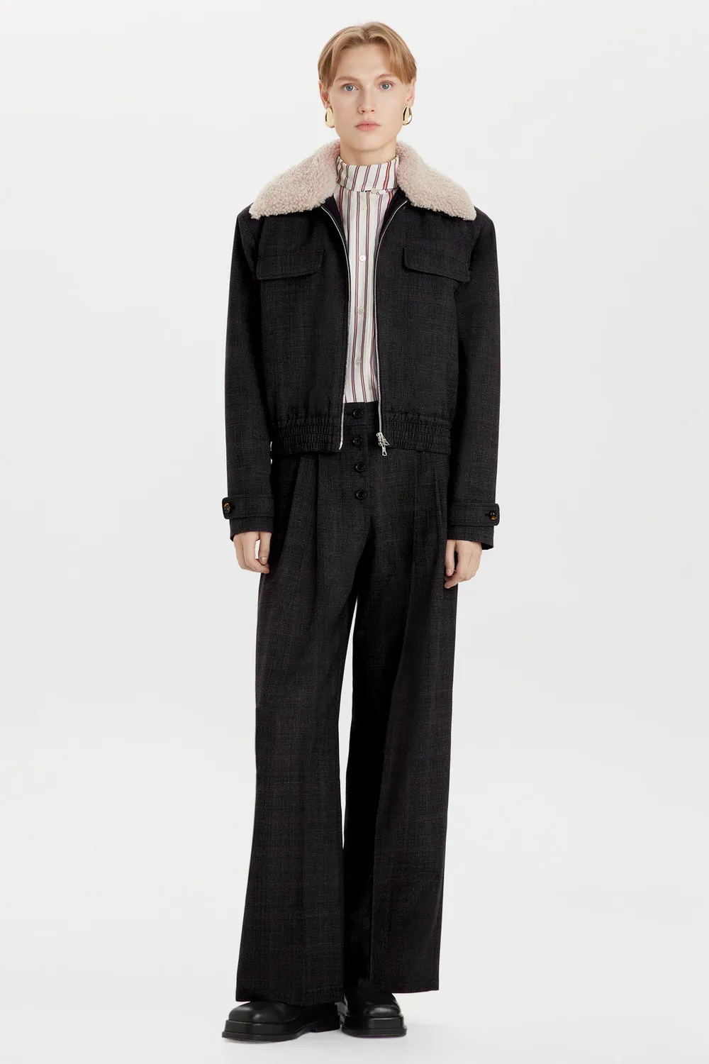 PORTS Checked Wool pantaloni palazzo quadri lana