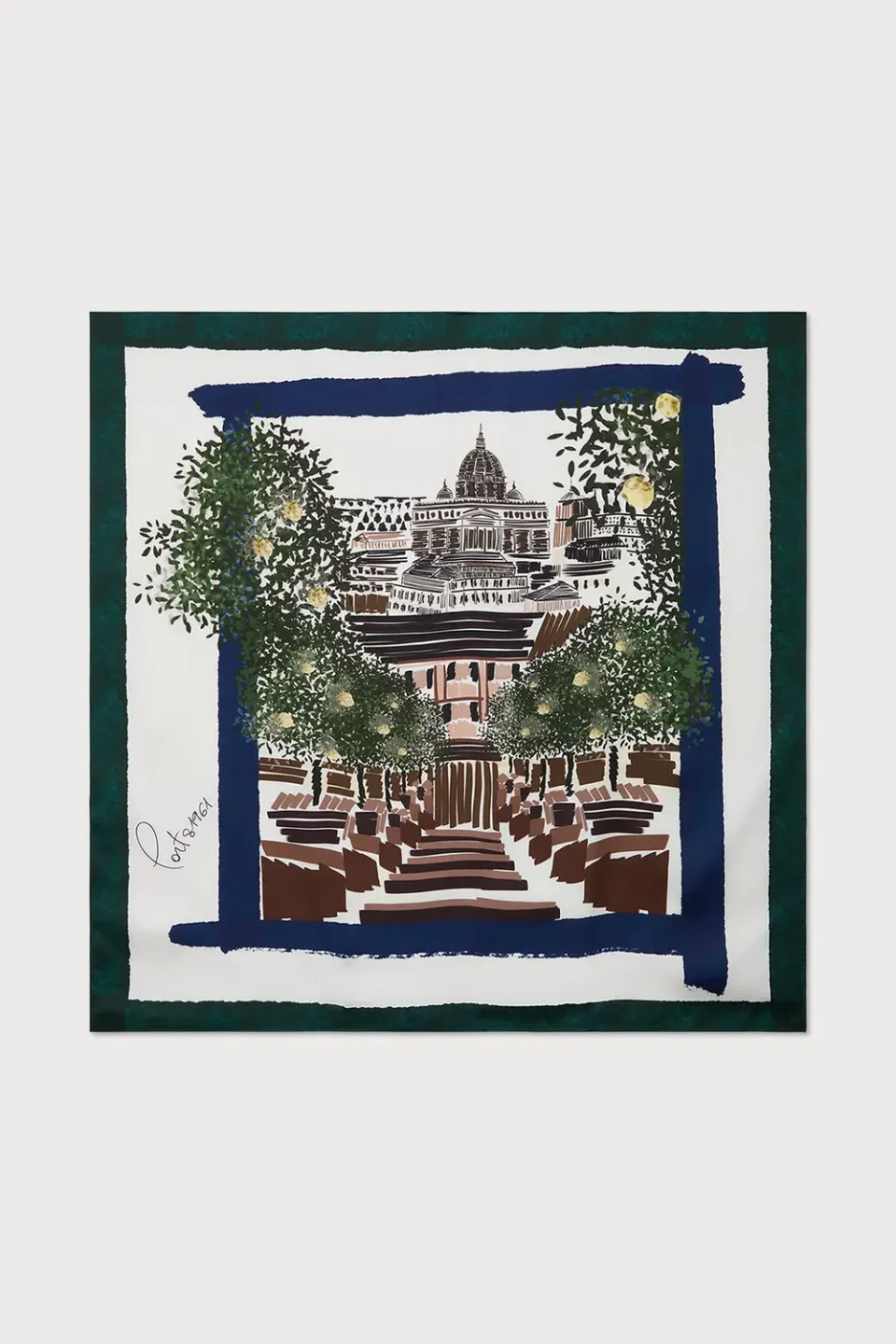 PORTS 1961 Rome Print foulard seta green bur