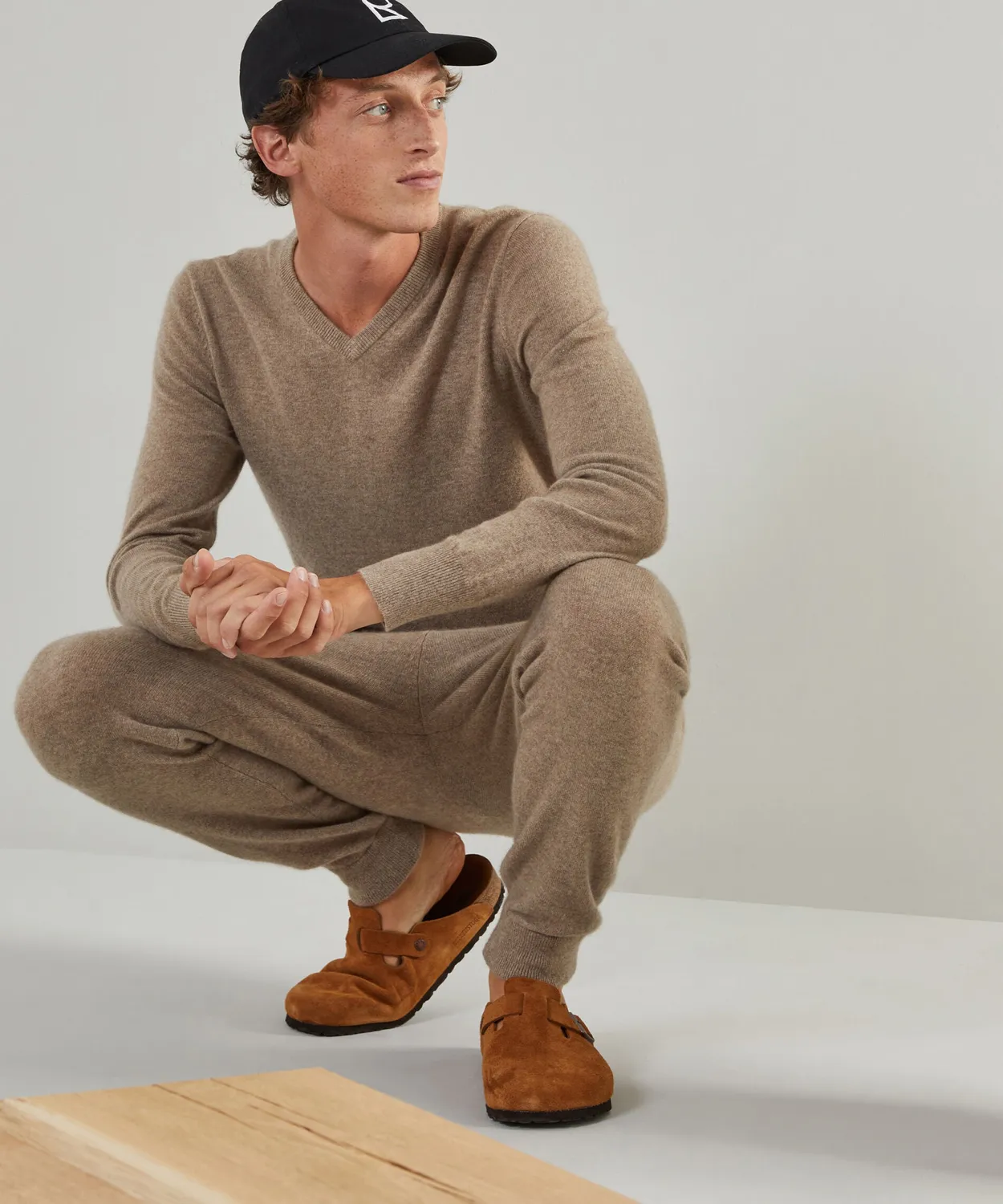 Rodier maglione cashmere scollo a V uomo marrone tortora