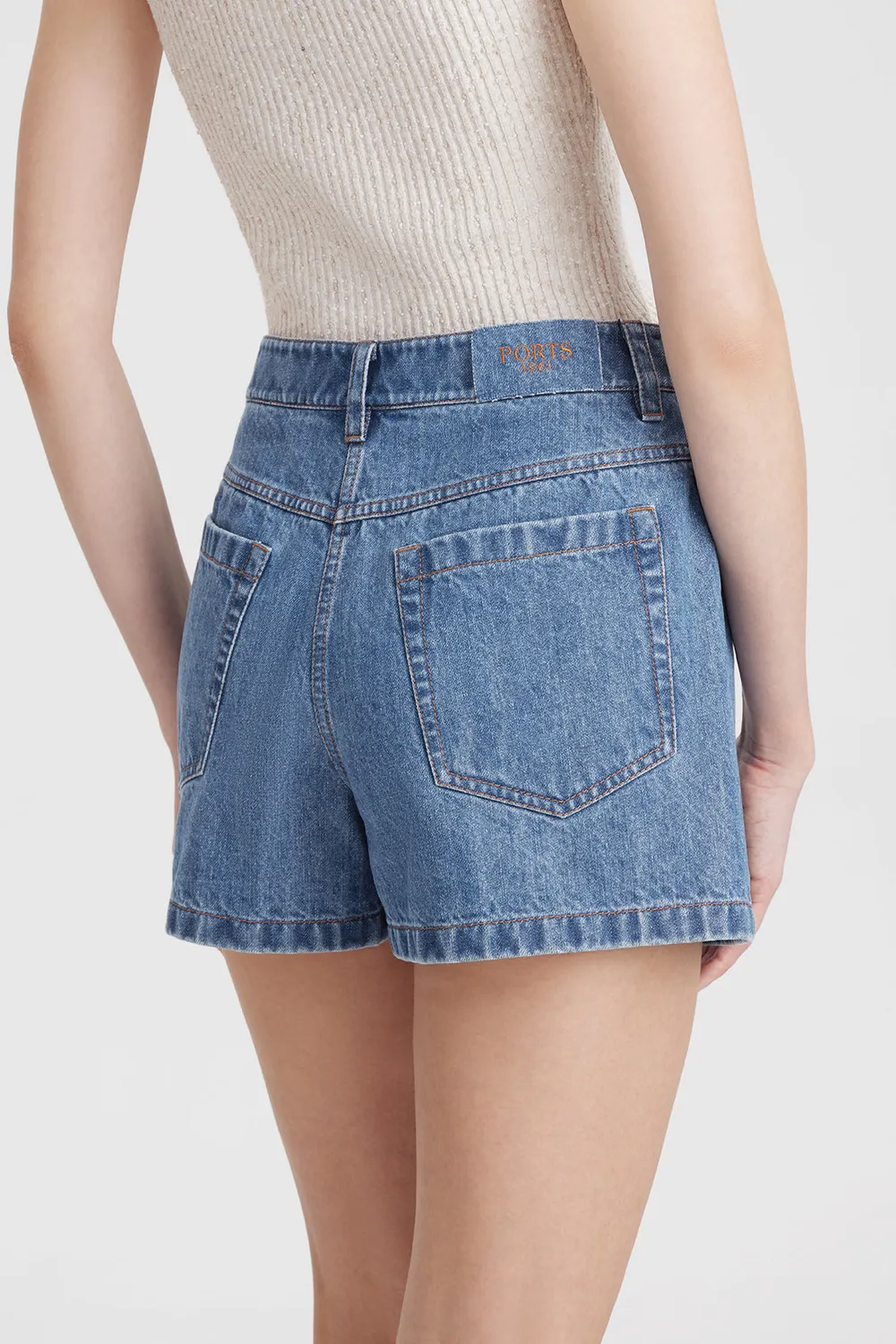 PORTS 1961 shorts denim indaco vita alta classici