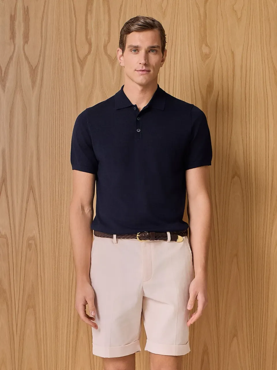 Paul Taylor polo maglia blu misto seta cashmere