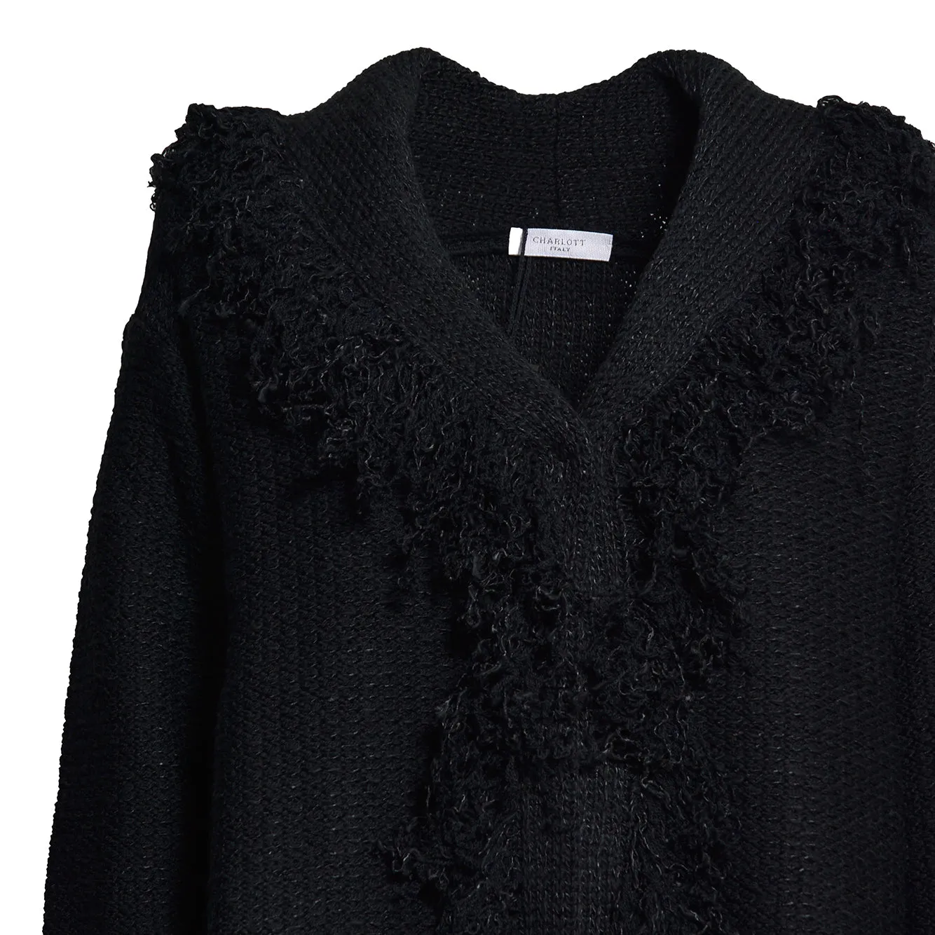 Charlott 806500 cardigan nero in lana collo sciallato