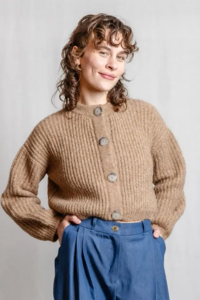 Jyoti Betana cardigan baby alpaca cammello maglia grossa oversize