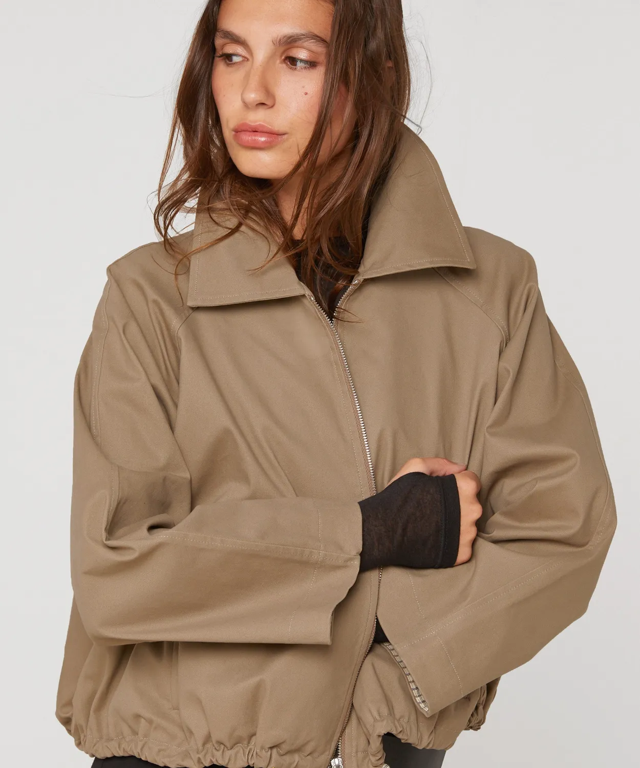 Rodier Giacca Oversize Cotone Beige Scuro Zip