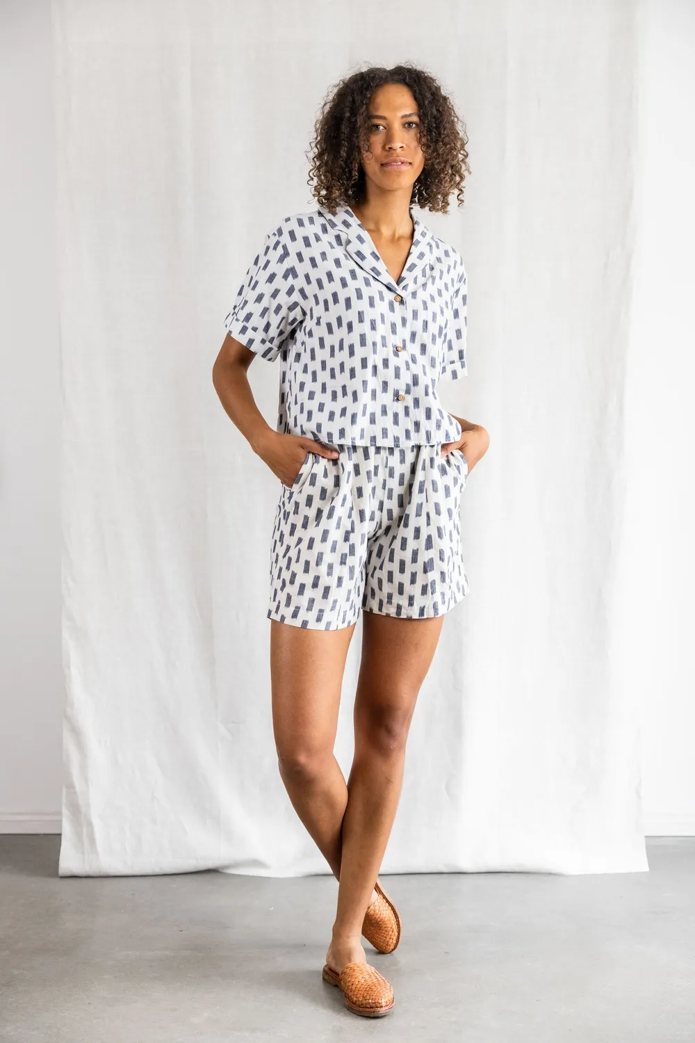 Jyoti Sitaar shorts cotone bianco ikat