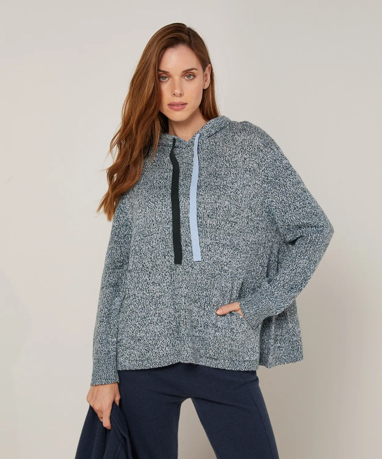 Rodier Maglione Cappuccio Oversize Blu Mélange Donna
